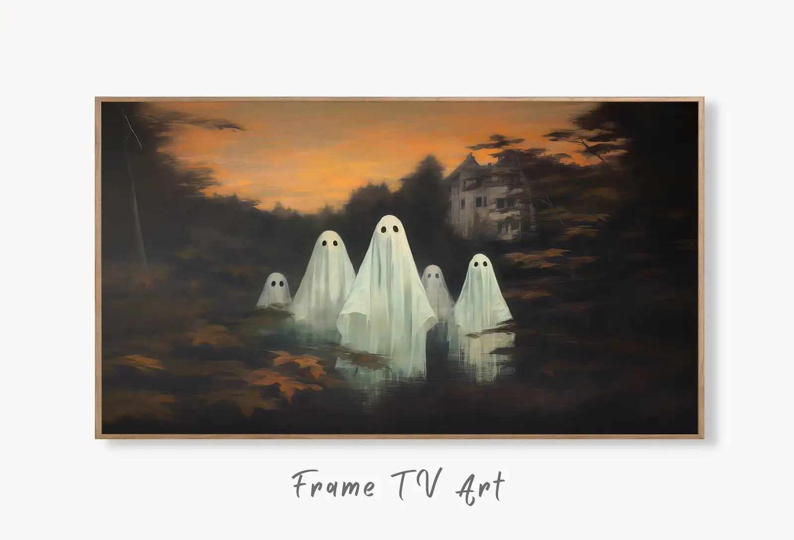 Halloween Samsung Frame TV Art | Spooky Haunted House Halloween Decor | Ghosts in a Forest | Dark Academia Wall Art | Art For Frame Tv – Frame TV Digital Download Art – Digital Download