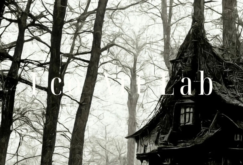 Detail view of artwork from Haunted Abandoned House Halloween Print. Halloween Printable Wall Art. Scary Halloween Painting. Instant Download Art Print. Fall Decor. (variation 1)