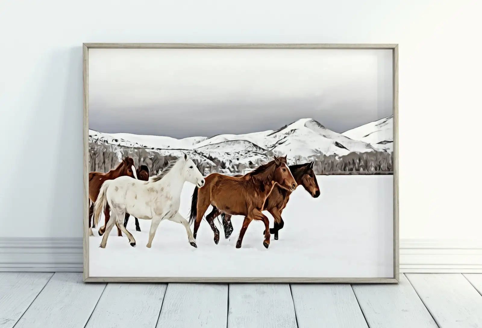 Included artwork preview showing first selection of artworks from Herd of Horses in Snow Digital Art Print. Horse Painting Animal Wall Art. Horse Poster Wall Decor, Horse Printable, Horse Photography.
