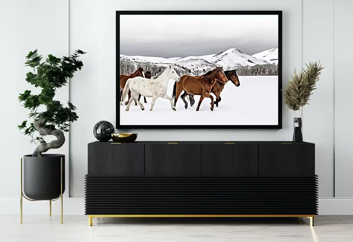 Herd of Horses in Snow Digital Art Print. Horse Painting Animal Wall Art. Horse Poster Wall Decor, Horse Printable, Horse Photography – Printable Wall Art