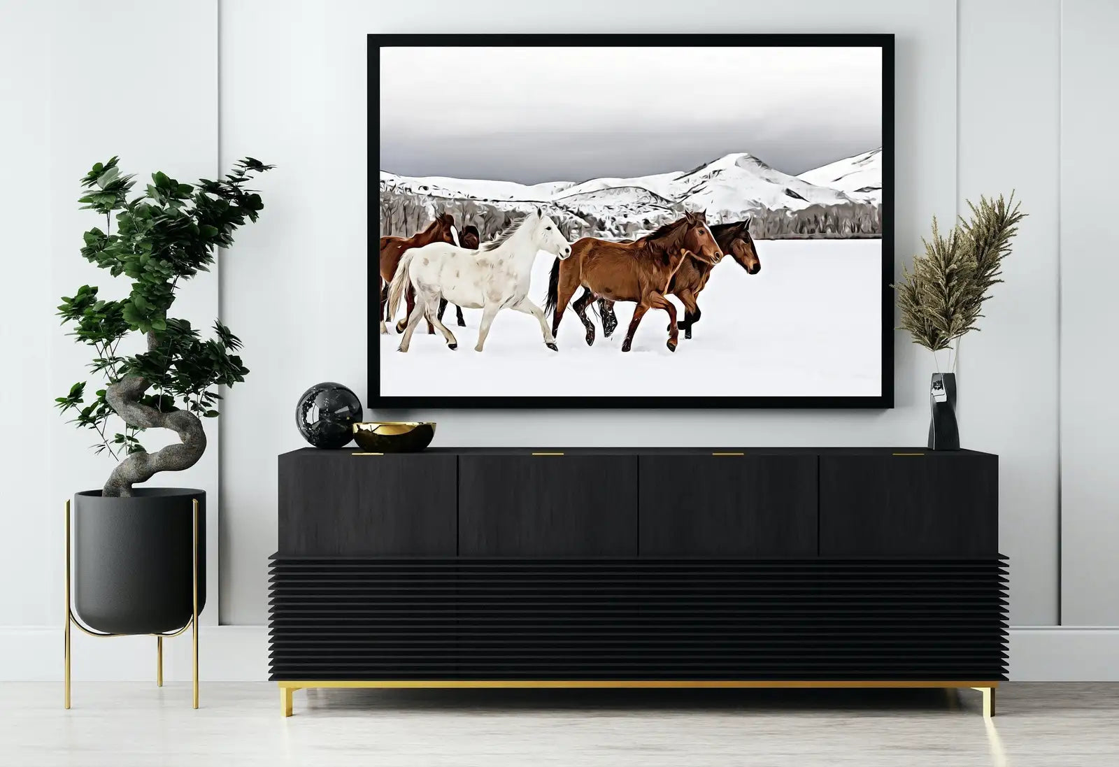 Second included artwork preview from Herd of Horses in Snow Digital Art Print. Horse Painting Animal Wall Art. Horse Poster Wall Decor, Horse Printable, Horse Photography featuring various scenes.
