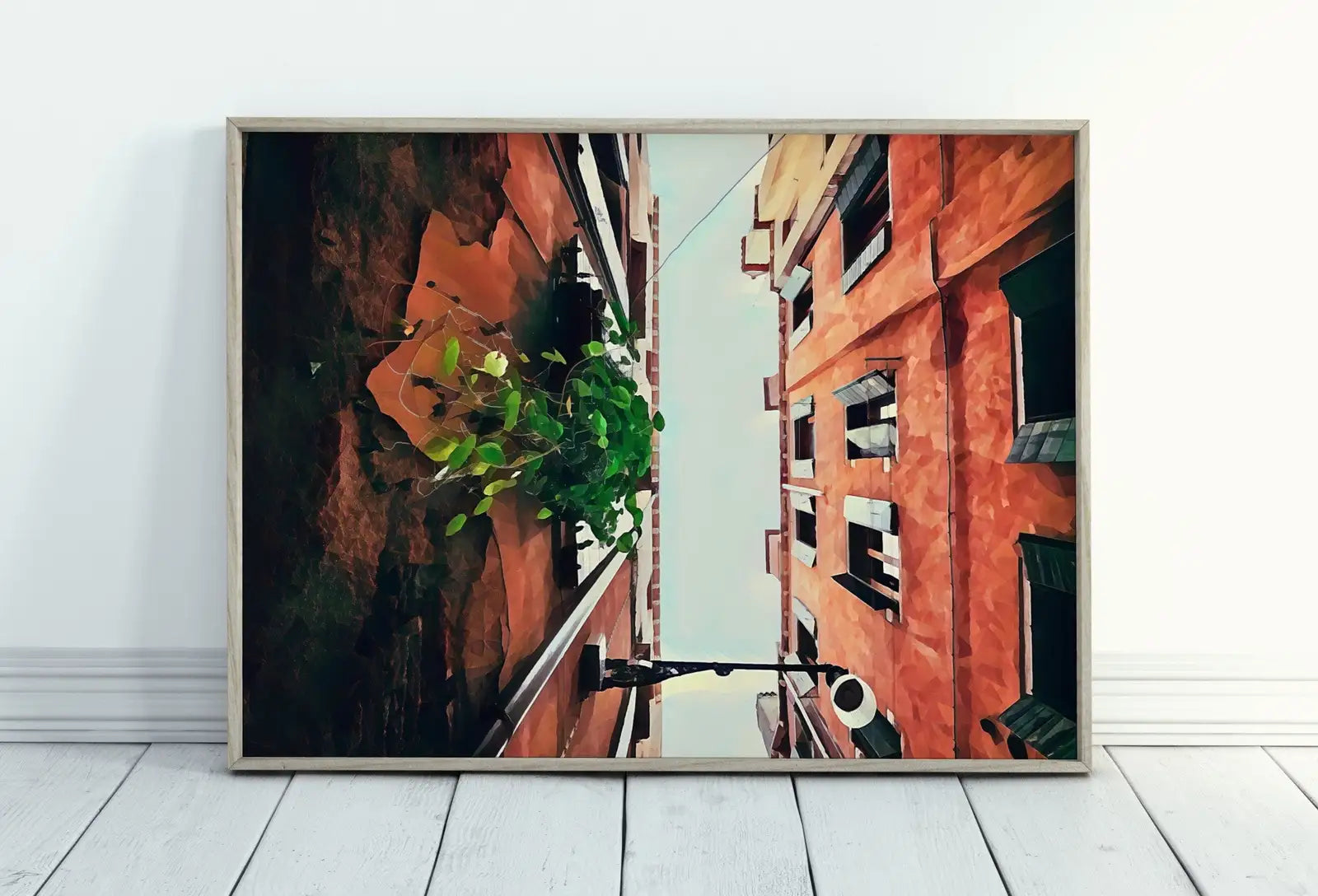 Framed view of Houses in Venice Printable Wall Art. Instant Download Venice Neighborhood Architecture Print. Apartment Alleyway Digital Painting. – printable wall art digital download.