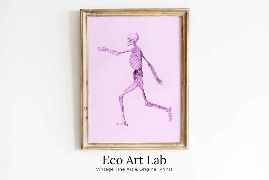 Framed view of Human Skeleton in Pink. Vintage Anatomical Illustration. Instant Download Anatomy Medical Art. Skeleton Poster Art Print. Printable Wall Art – printable wall art digital download.
