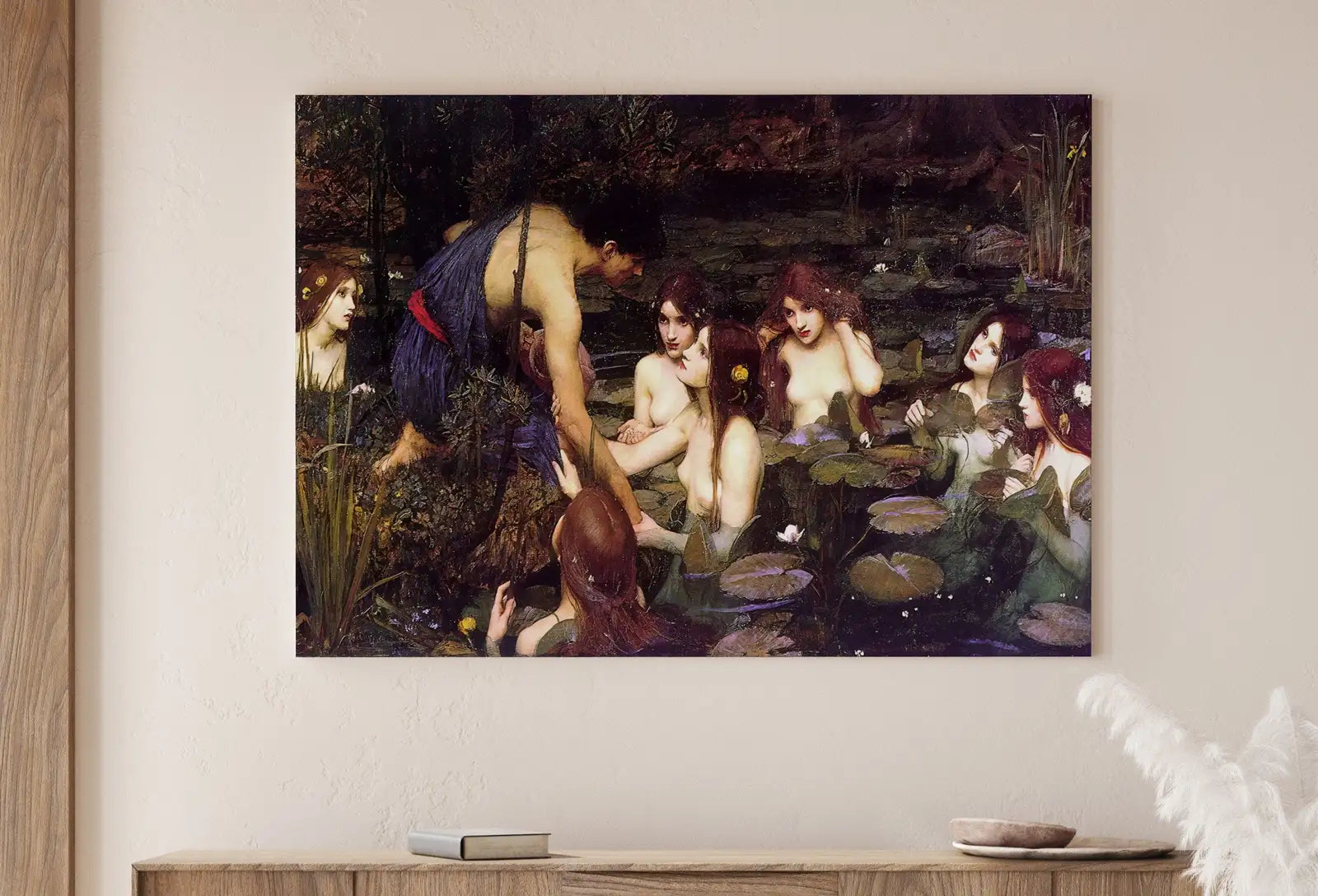 Detail view of artwork from Hylas and the Nymphs Vintage Famous Painting. Antique Greek Mythology Art Printable Digital. Ancient Greek Mythology Painting Goddess Art. (variation 1)