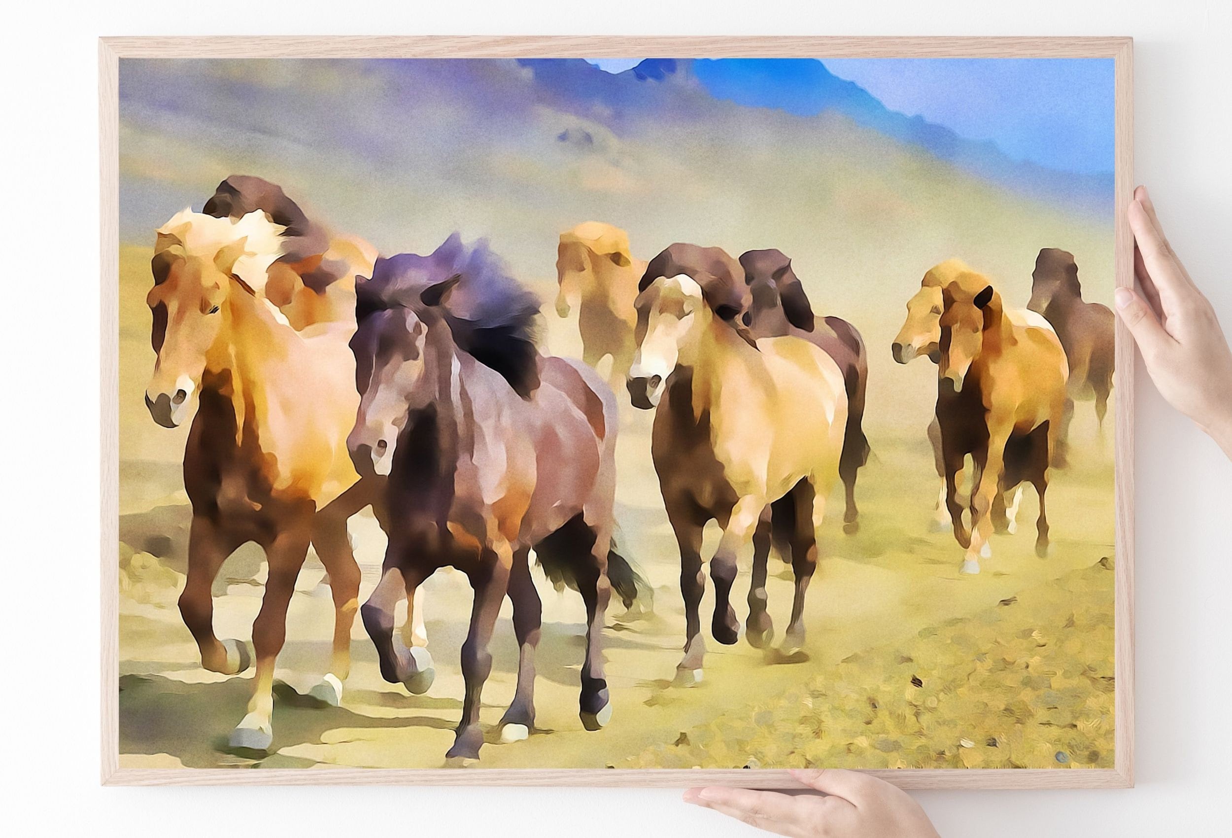 Wild Horses Galloping Printable Wall Art, for Home or Office Horse Decor, Animal Painting Nature Print Digital Art Instant Download