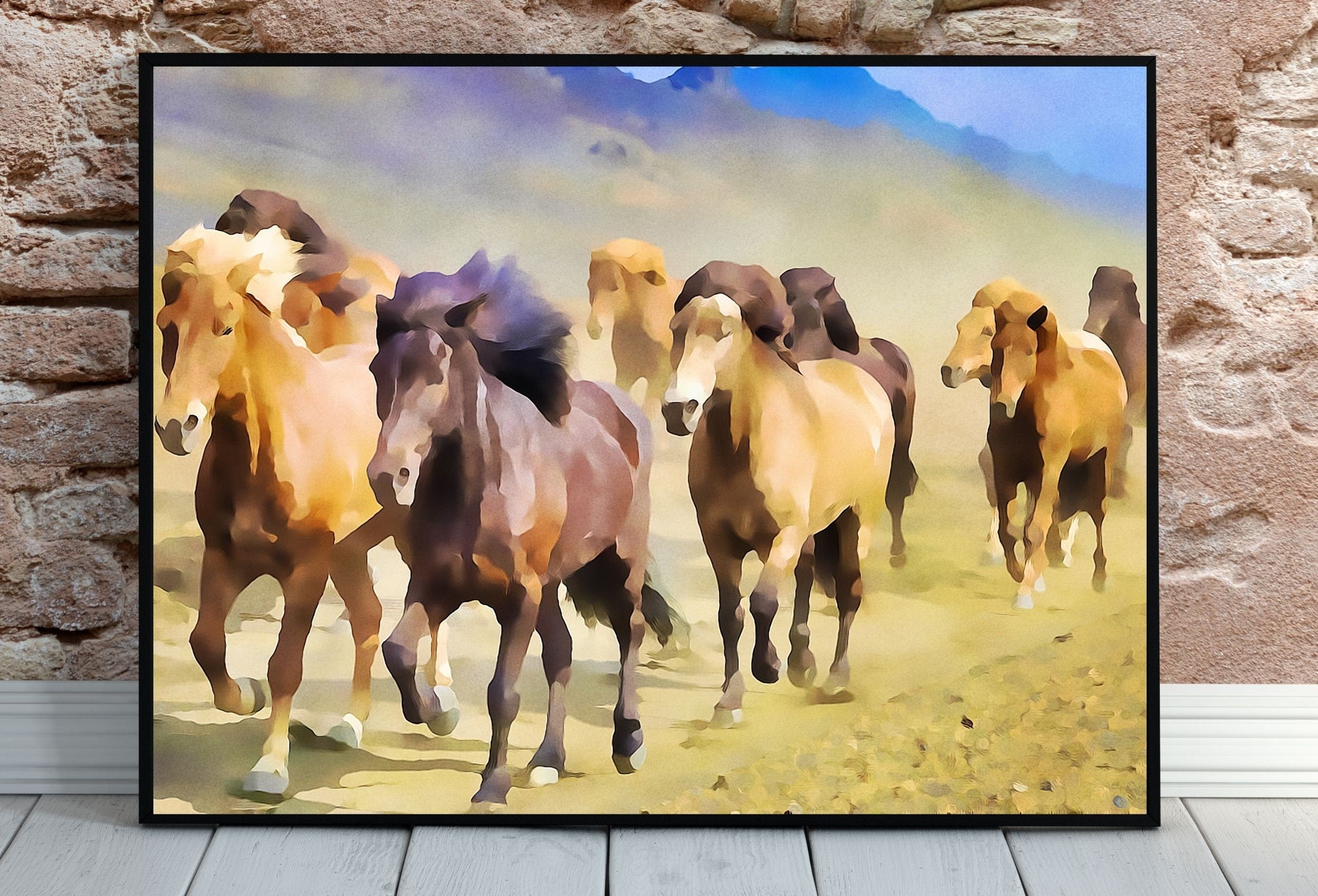 Wild Horses Galloping Printable Wall Art, for Home or Office Horse Decor, Animal Painting Nature Print Digital Art Instant Download