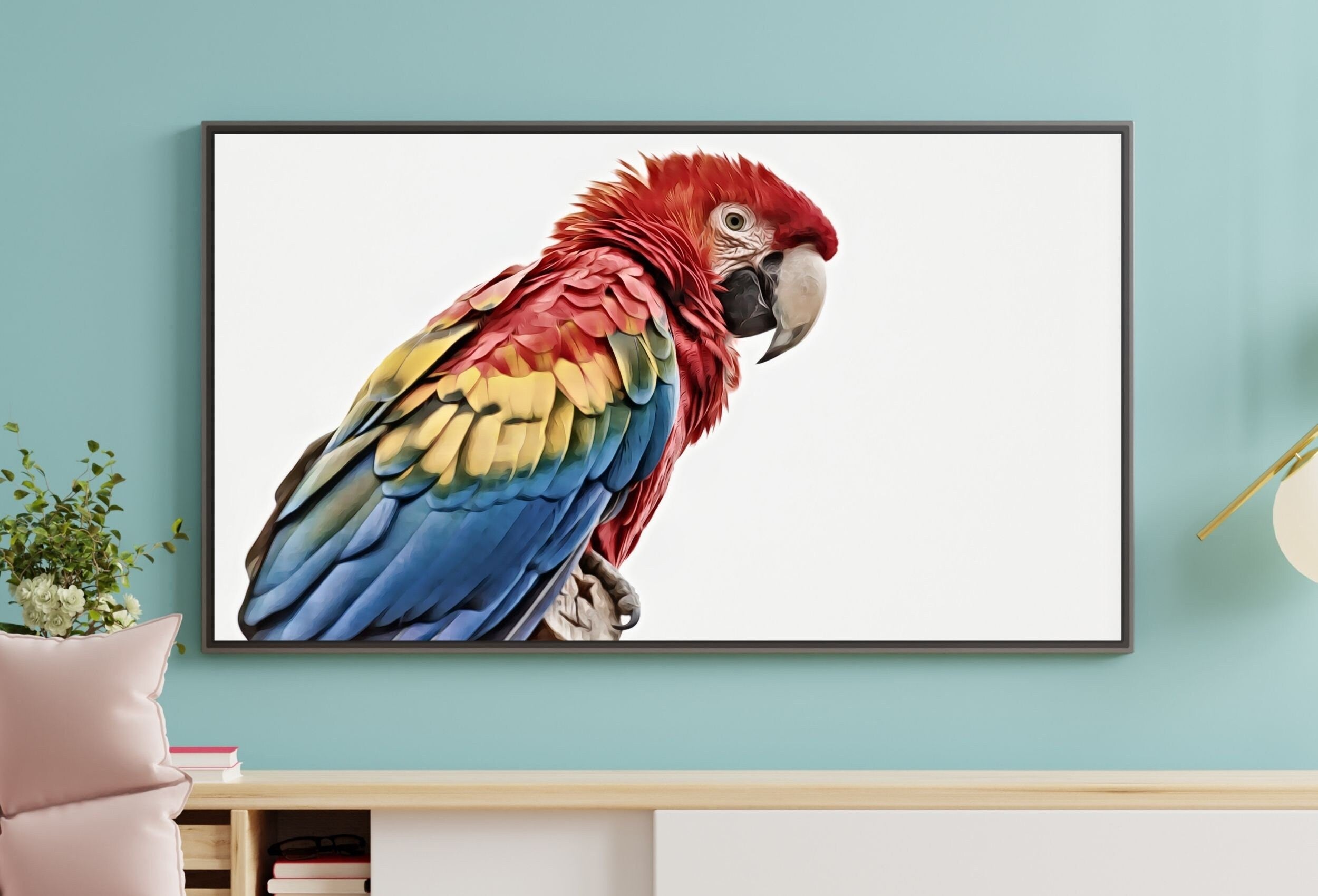 Parrot Frame TV Art 4K Digital Download, Digital Art for Tv, Colorful Art for Frame TV Tropical Bird Decor, Parrot Painting Bird Art
