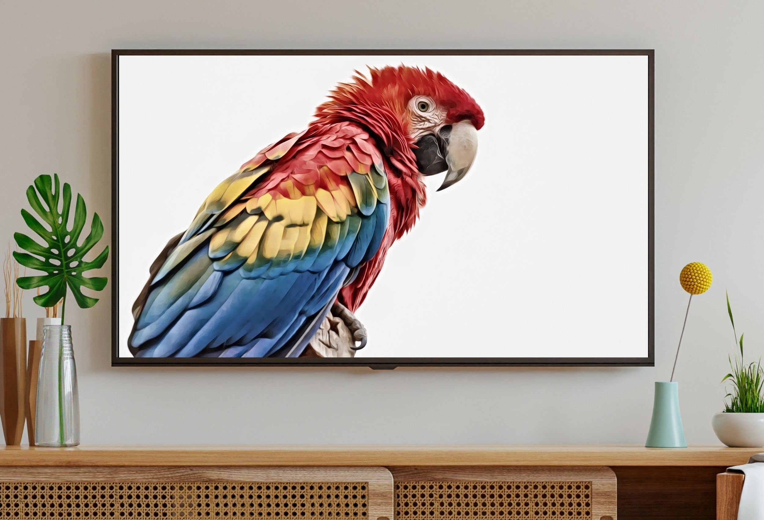 Parrot Frame TV Art 4K Digital Download, Digital Art for Tv, Colorful Art for Frame TV Tropical Bird Decor, Parrot Painting Bird Art