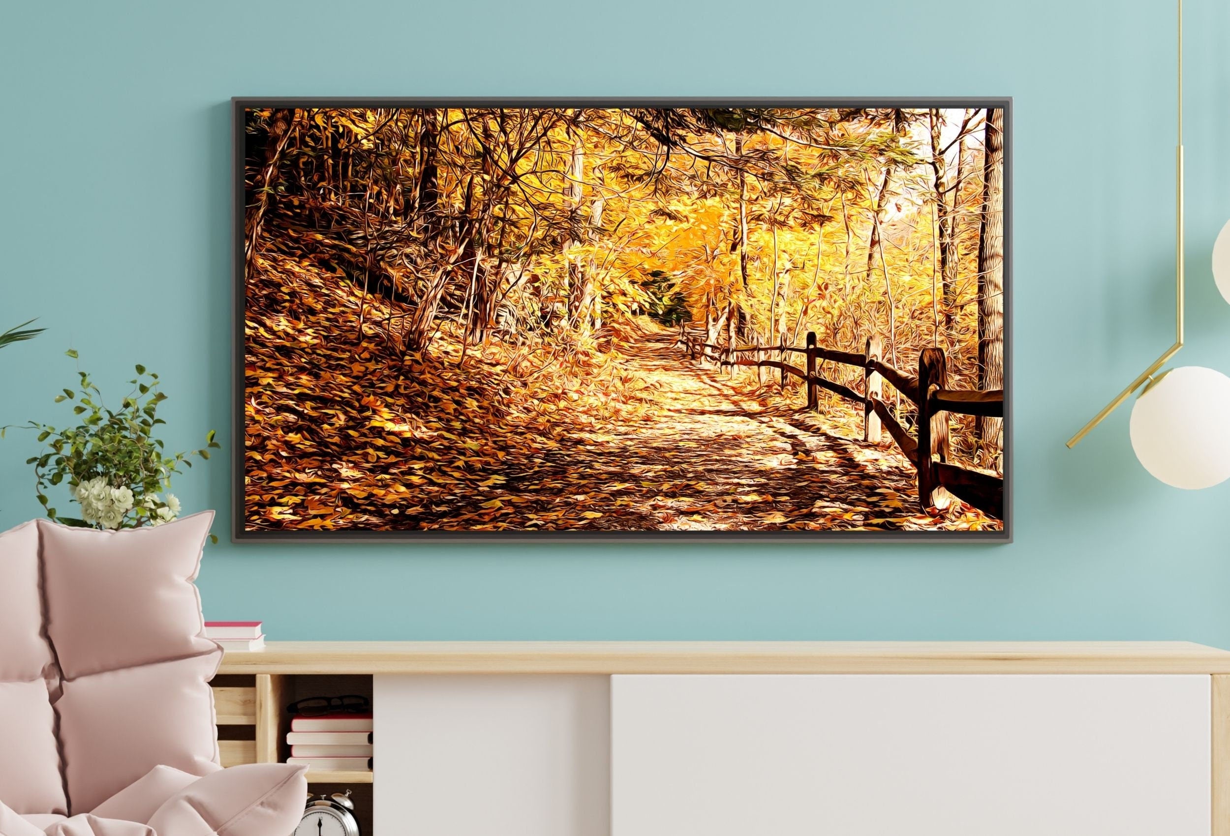 Fall Trail Landscape Digital Oil Painting Frame TV Art Digital Download, Art for Tv, Colorful Art for Frame TV