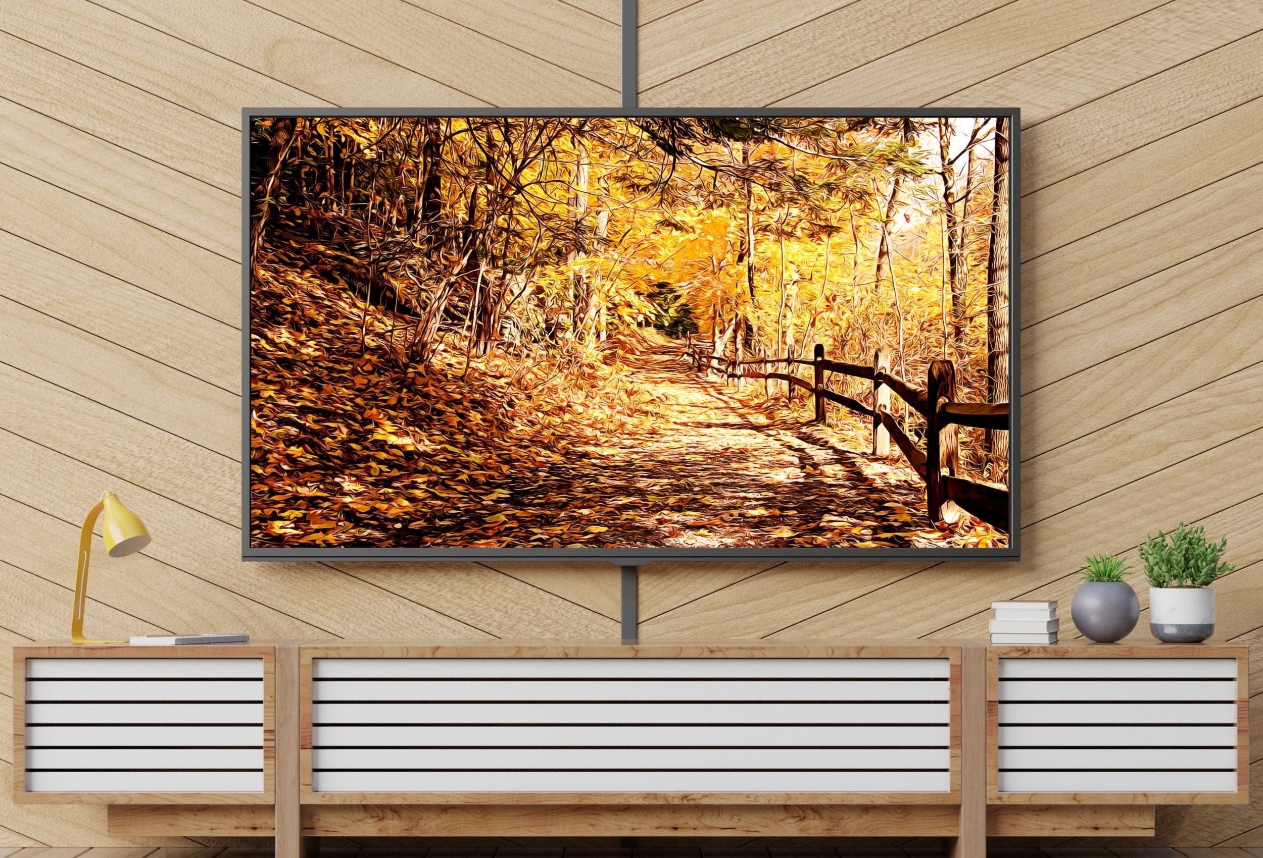 Fall Trail Landscape Digital Oil Painting Frame TV Art Digital Download, Art for Tv, Colorful Art for Frame TV