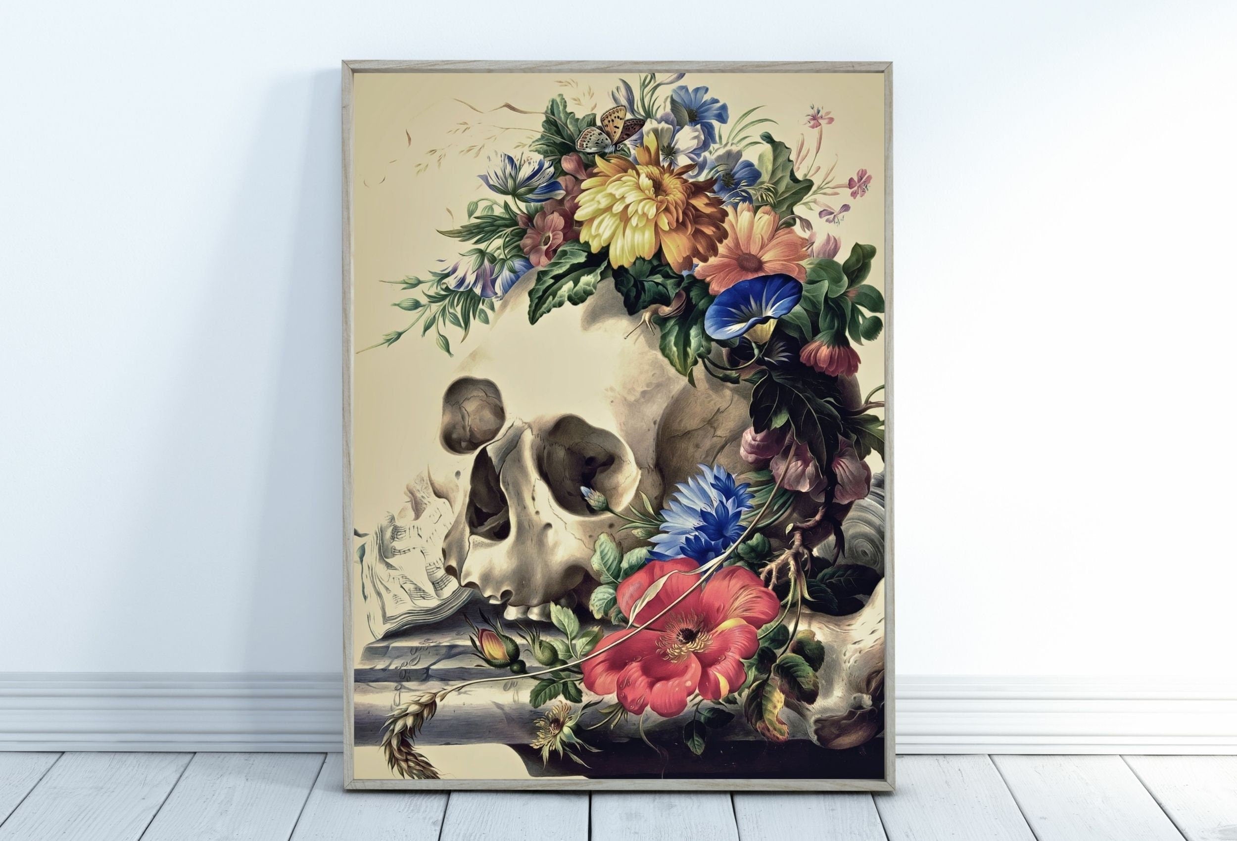 Vintage Skull Painting Printable Wall Art, Skull With Colorful Flowers, Floral Skull Print, Digital Download, Skull Wall Decor Poster – Printable Wall Art Digital Download – Digital Download