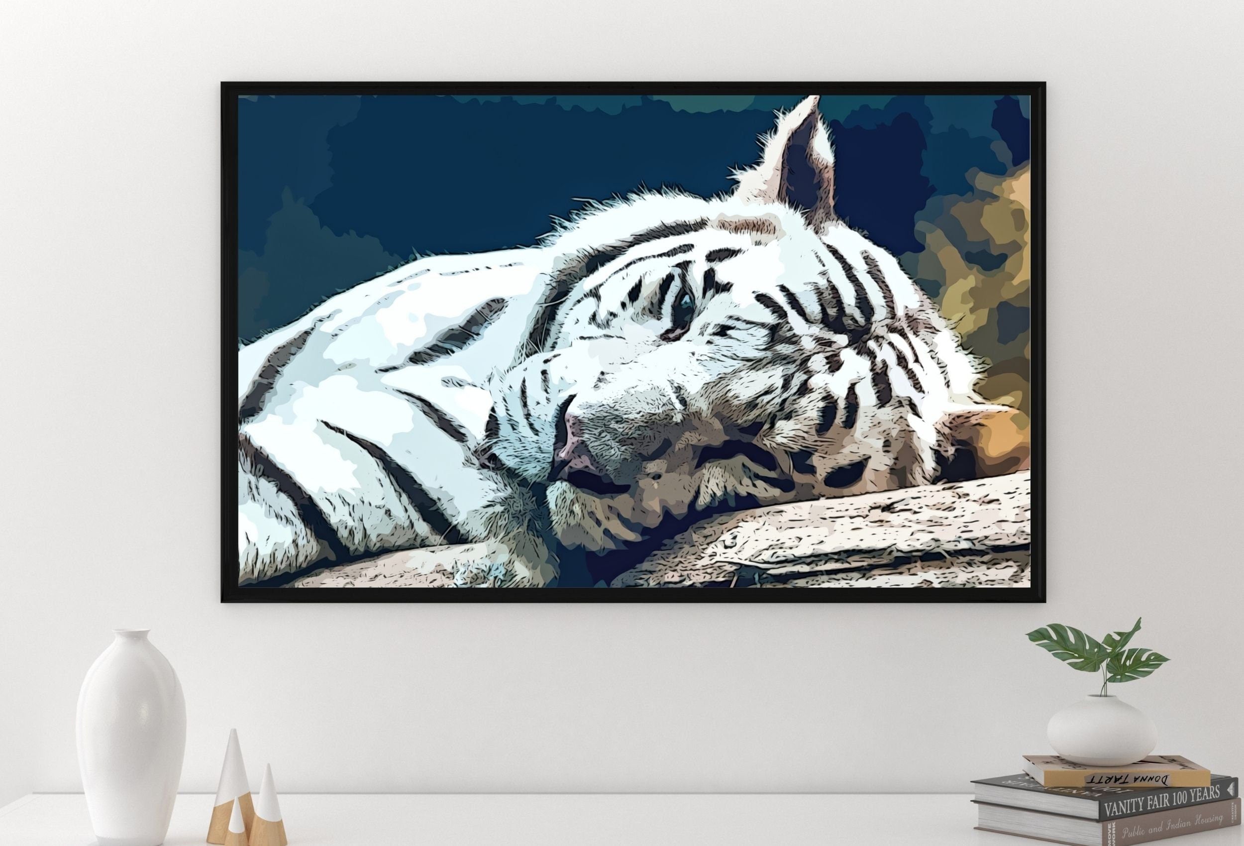 White Tiger Wall Art Print Poster, Year of the Tiger Printable Wall Art, White Tiger Painting Animal Print, Nature Wildlife Instant Download