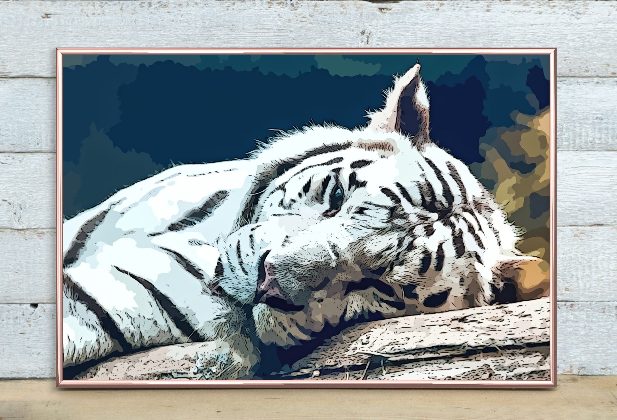 White Tiger Wall Art Print Poster, Year of the Tiger Printable Wall Art, White Tiger Painting Animal Print, Nature Wildlife Instant Download