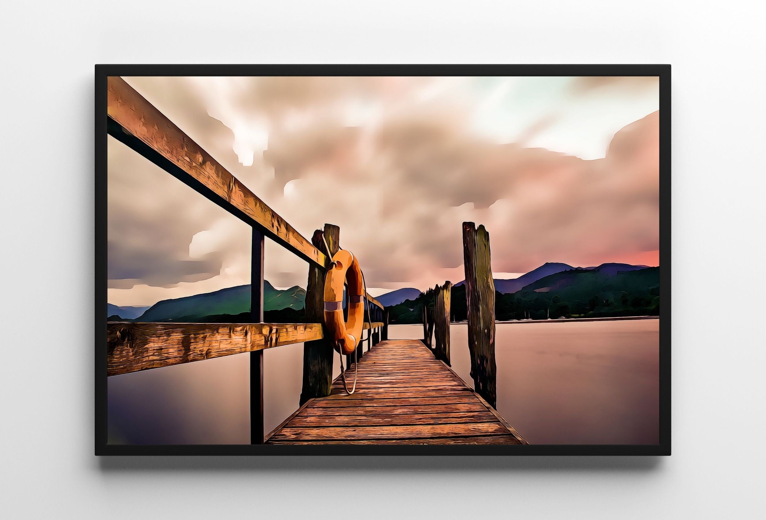 Wooden Pier on Lake Sunrise Printable Wall Art, Wooden Pier Print, Pier on Lake Print, Sunrise Pier Printable, Lake Landscape Wall Decor