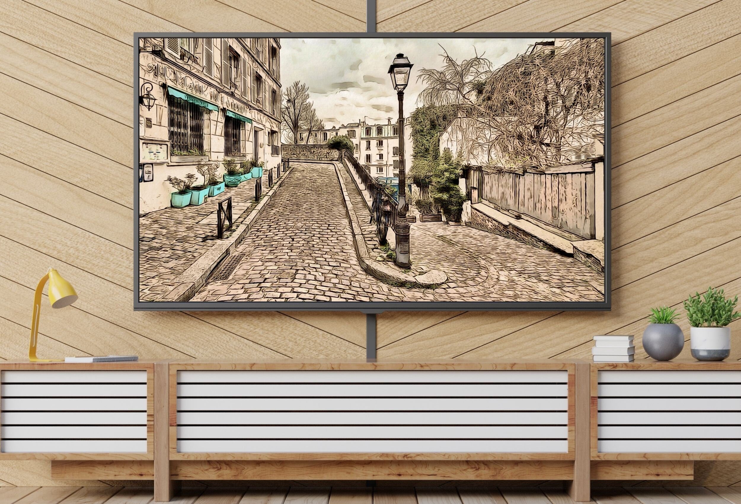 Montmartre Paris City Street View Urban Landscape Painting, Frame TV Art Digital Download, Art for Tv, Colorful Art for Frame TV