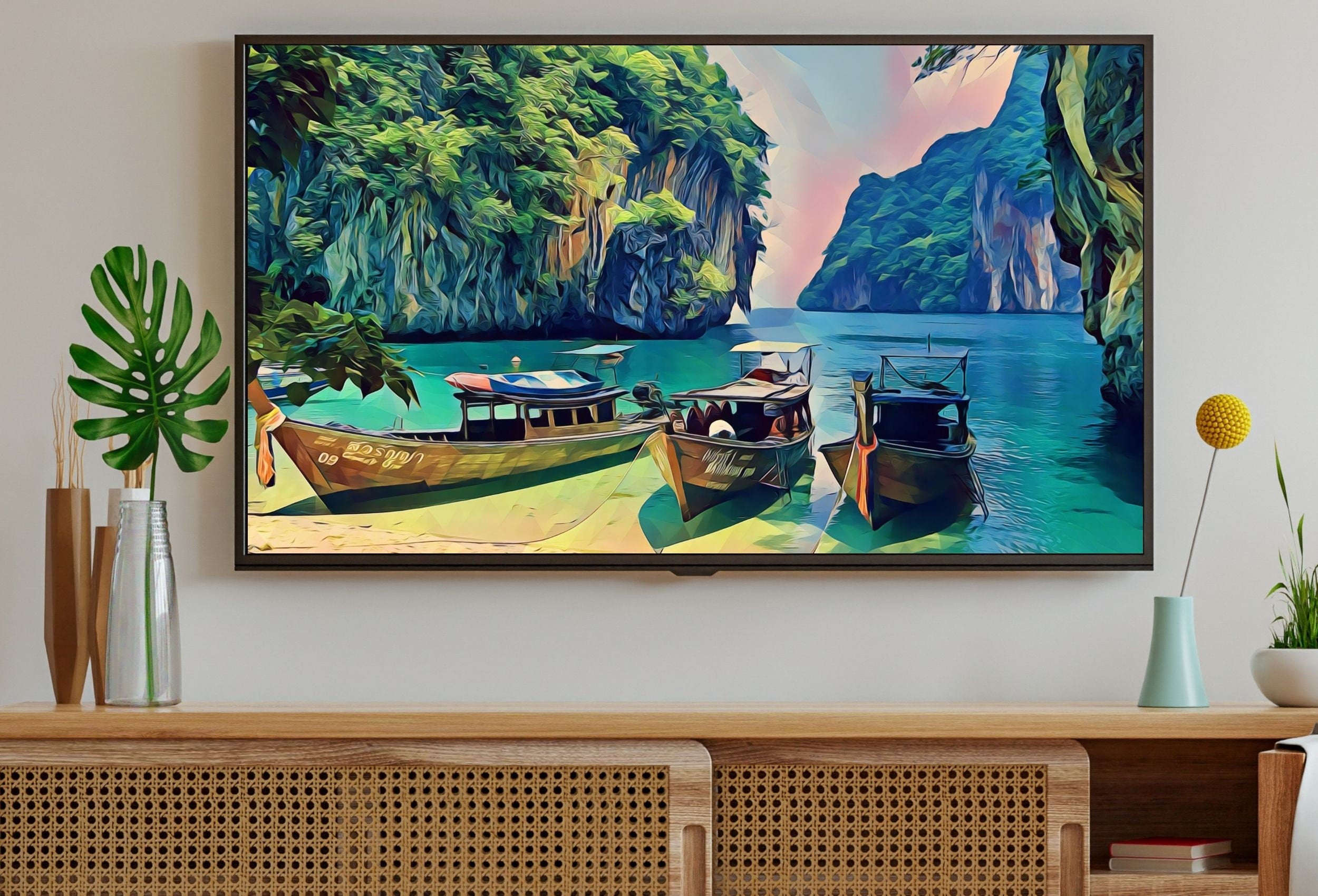 Paradise Island in Thailand Landscape Painting, Samsung Frame TV Art, Digital Download, Digital Art for Tv, Colorful Frame TV Art