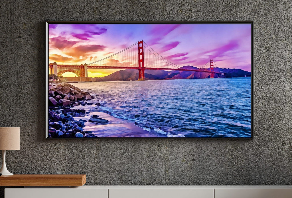 Golden Gate Bridge Frame TV Art, San Francisco Colorful Painting, Digital Download, Art for Tv, Colorful Frame TV Art Golden Gate Bridge