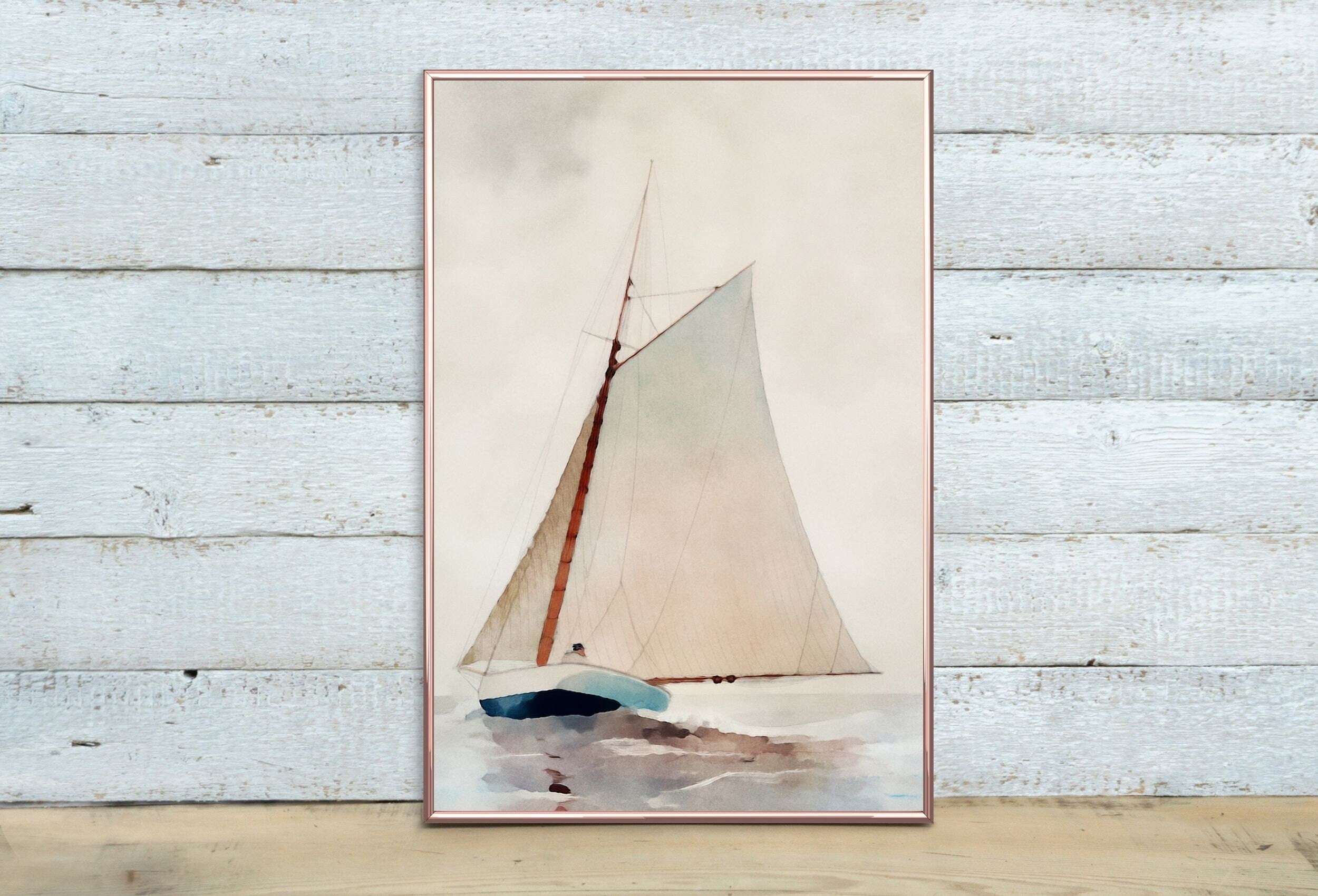 Sail Boat At Sea Print, Nautical Wall Decor, Sailboat Print Boat Art, Vertical Printable Wall Art, Digital Print, Print Wall Art, Boat Print