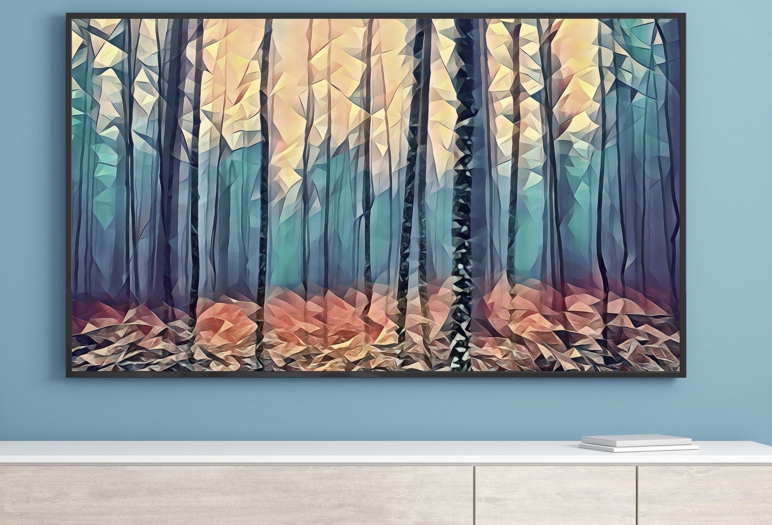 Fog in Autumn Forest Landscape, Samsung Frame TV Art Abstract Painting, Instant Download Nature Art, Art for TV, Colorful Art for Frame TV