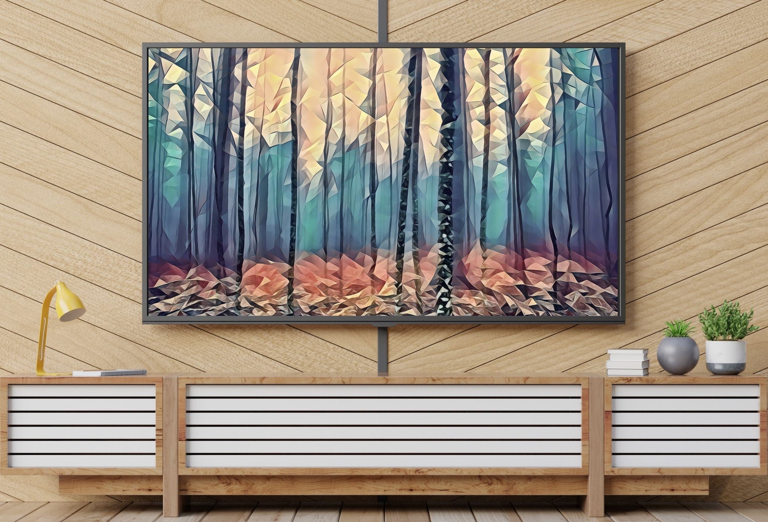Fog in Autumn Forest Landscape, Samsung Frame TV Art Abstract Painting, Instant Download Nature Art, Art for TV, Colorful Art for Frame TV