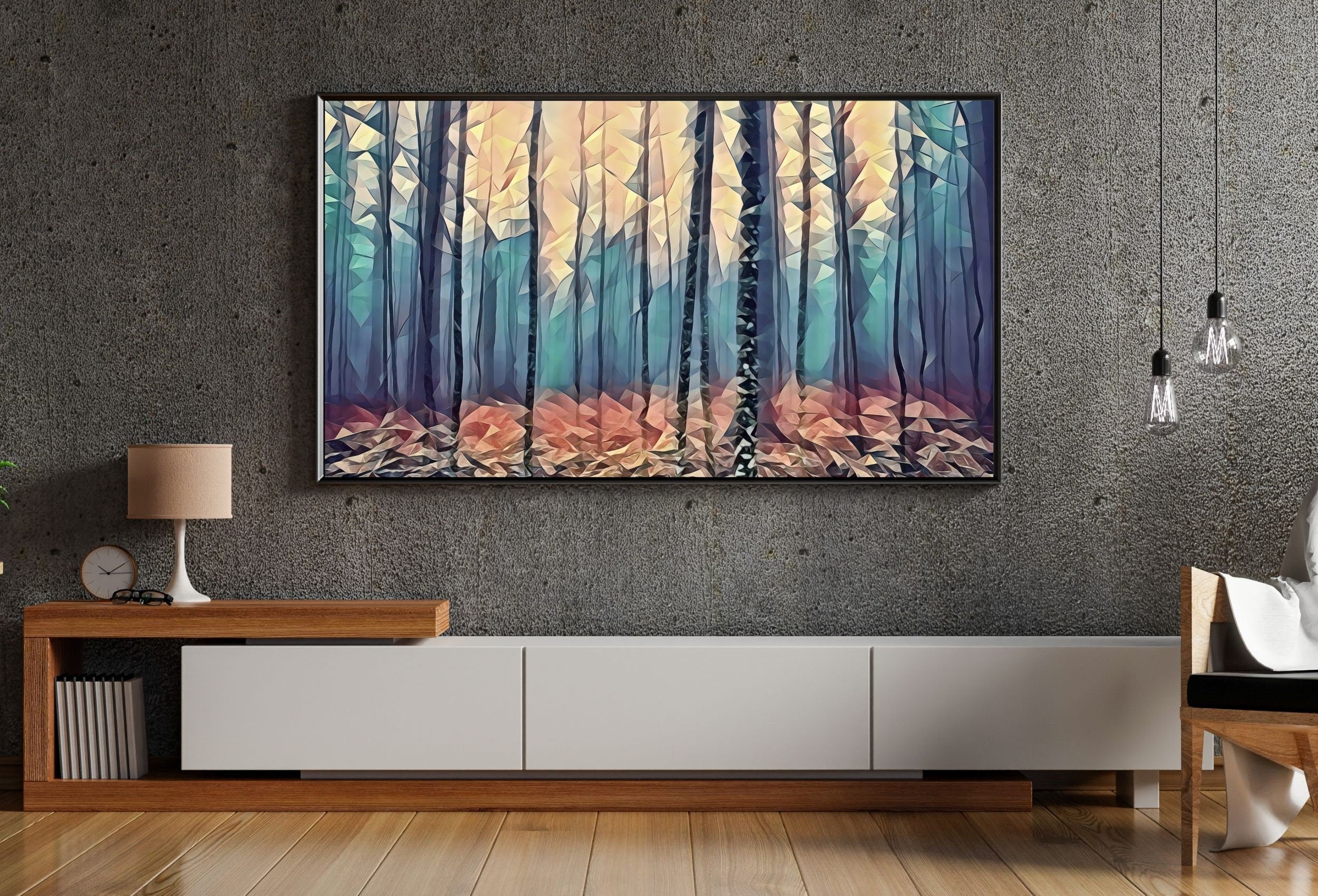 Fog in Autumn Forest Landscape, Samsung Frame TV Art Abstract Painting, Instant Download Nature Art, Art for TV, Colorful Art for Frame TV