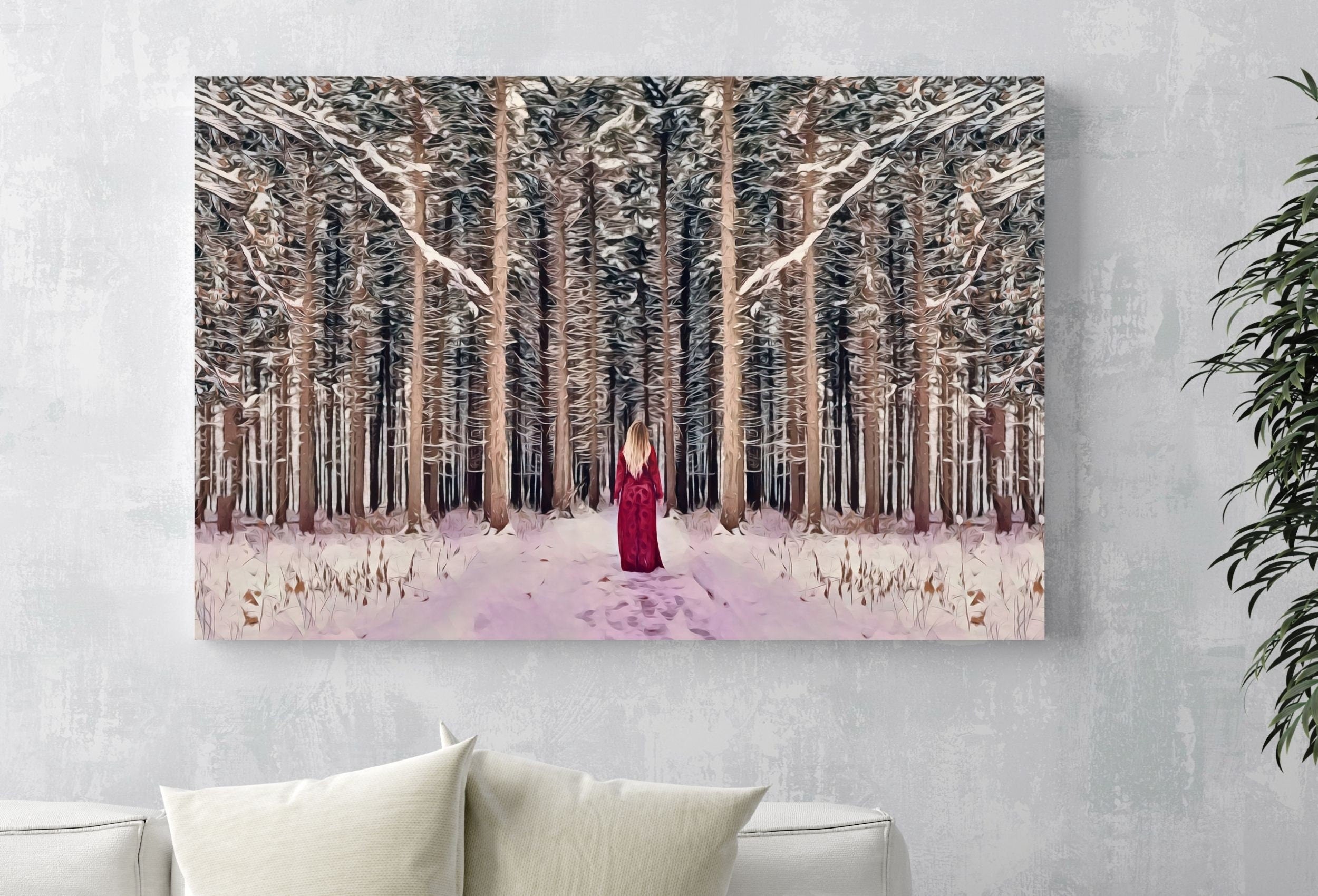 Woman Entering Forest, Fantasy Art Print Digital Painting, Abstract Printable Wall Art, Nature Print Digital Art Instant Download