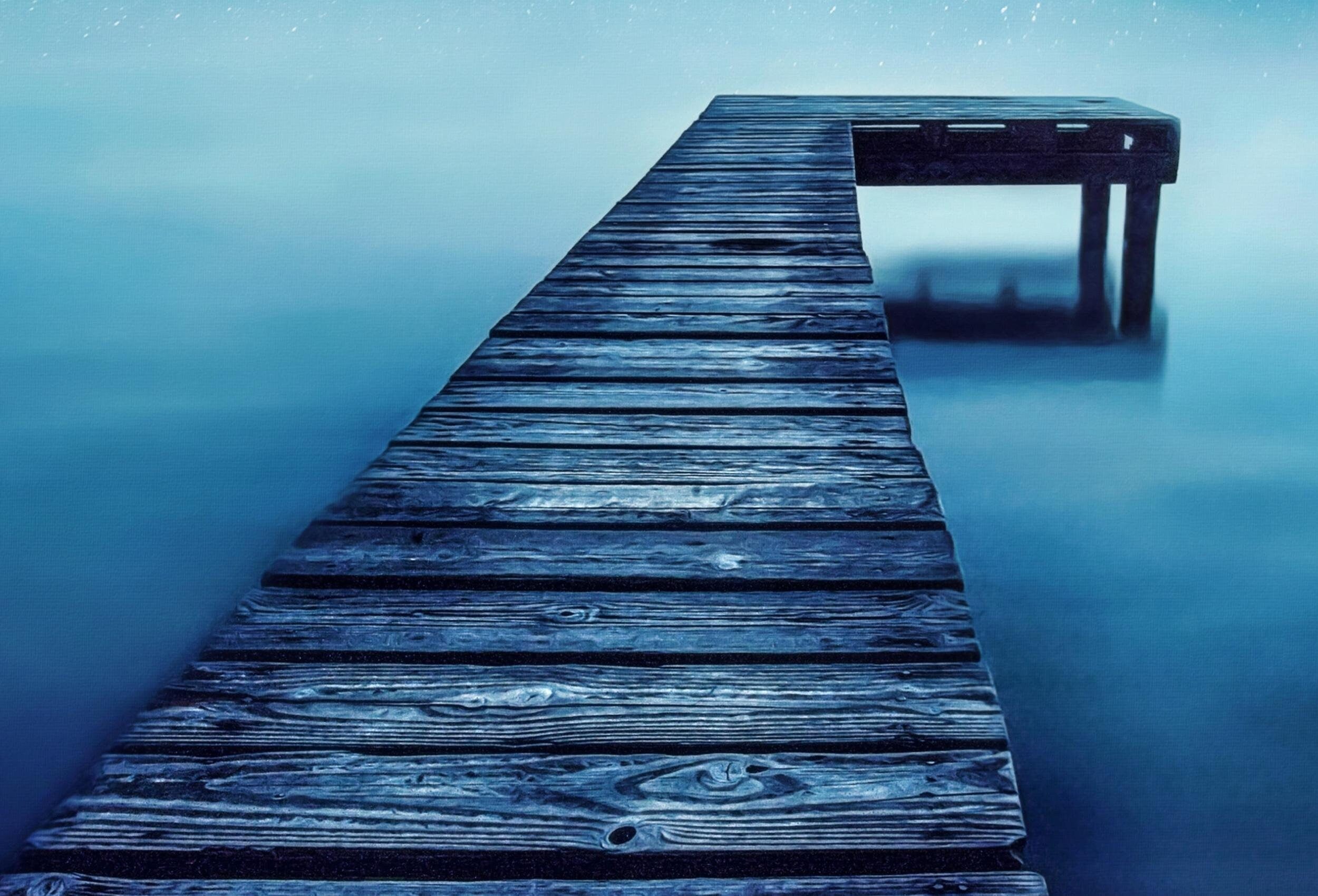 Wooden Pier at Night Printable Wall Art, Wooden Pier Print, Pier on Lake Print, Starry Night Sky Lake Landscape Wall Decor, Wood Jetty
