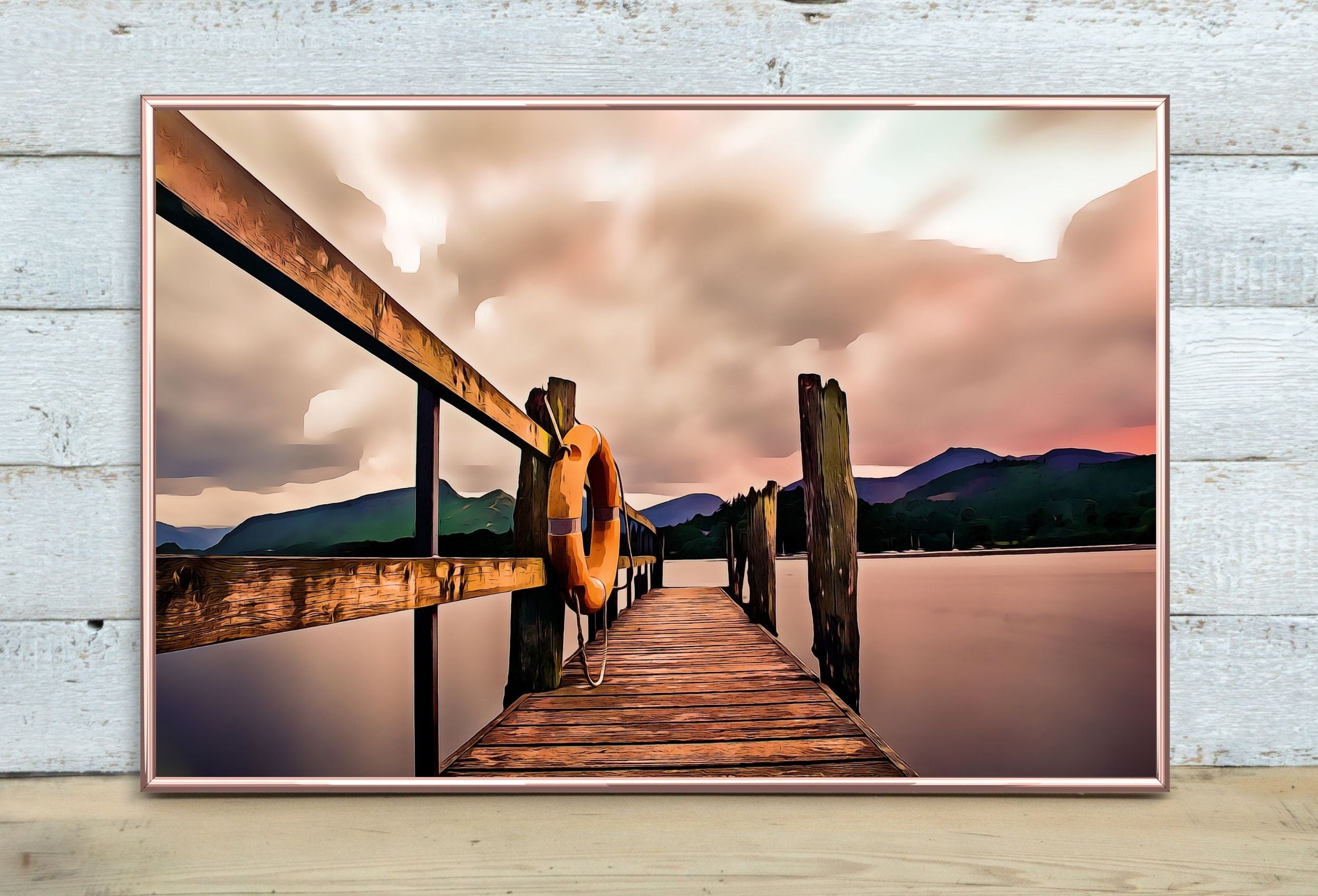 Wooden Pier on Lake Sunrise Printable Wall Art, Wooden Pier Print, Pier on Lake Print, Sunrise Pier Printable, Lake Landscape Wall Decor