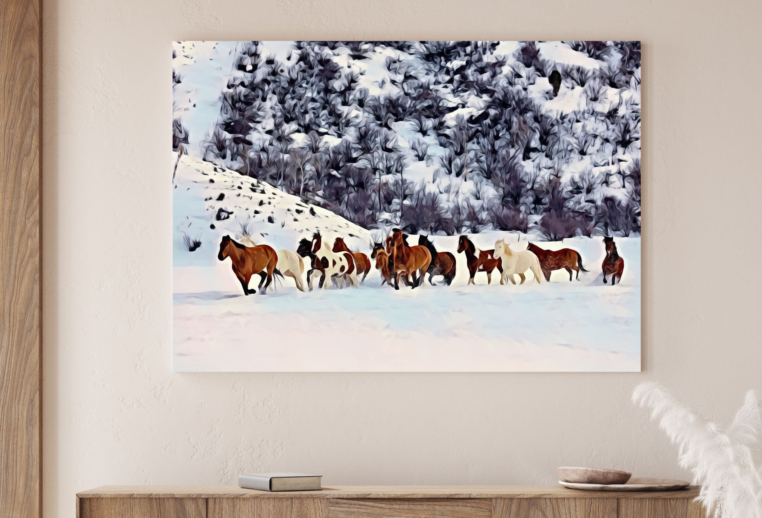 Wild Horses in Snow Digital Art Print. Horse Painting Animal Wall Art. Horse Poster Wall Decor, Horse Printable, Horse Photography