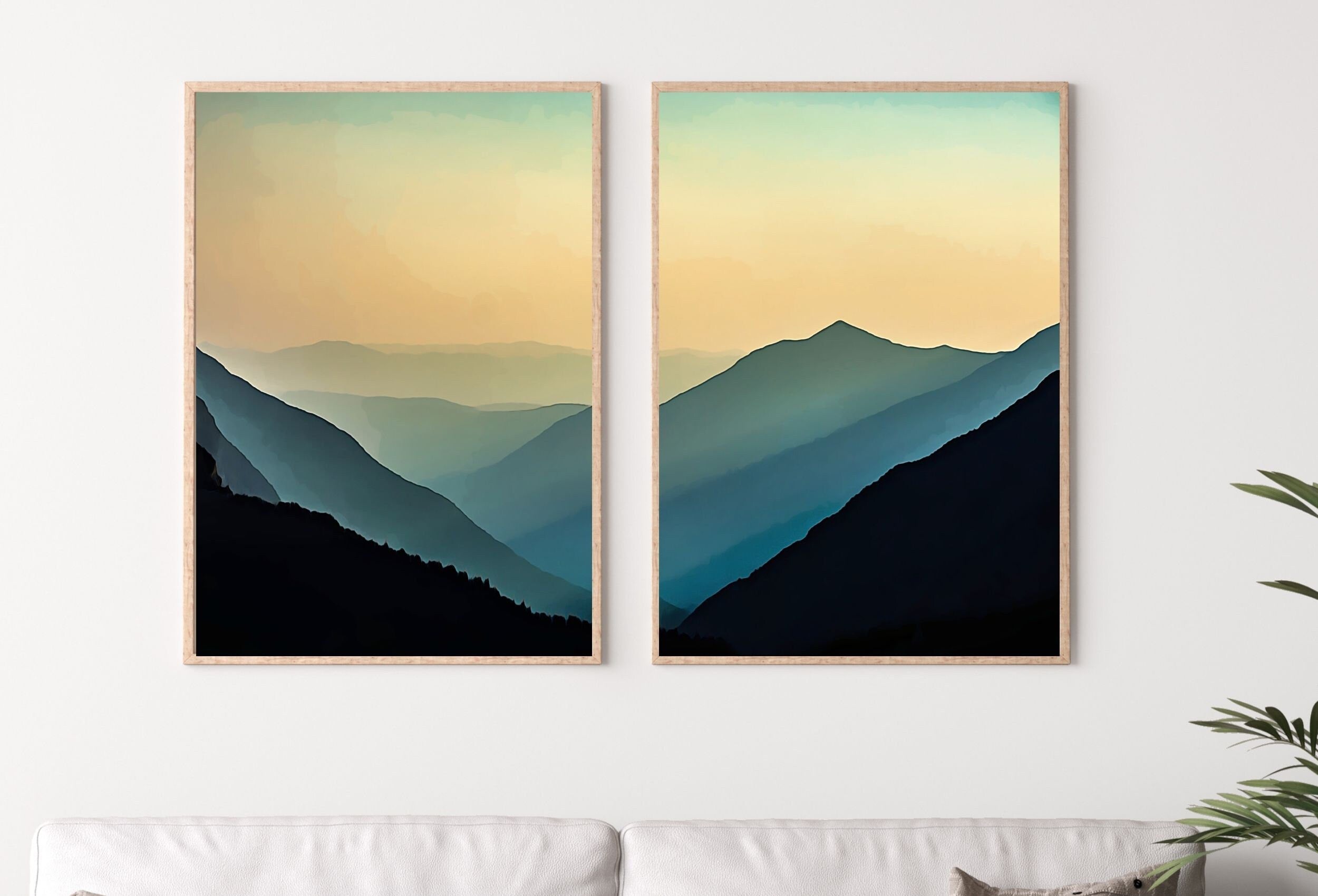 Evening in the Mountains Set of 2 Prints. Abstract Digital Print 2 Piece Wall Art. Sage Green Minimalist Abstract Printable Wall Art