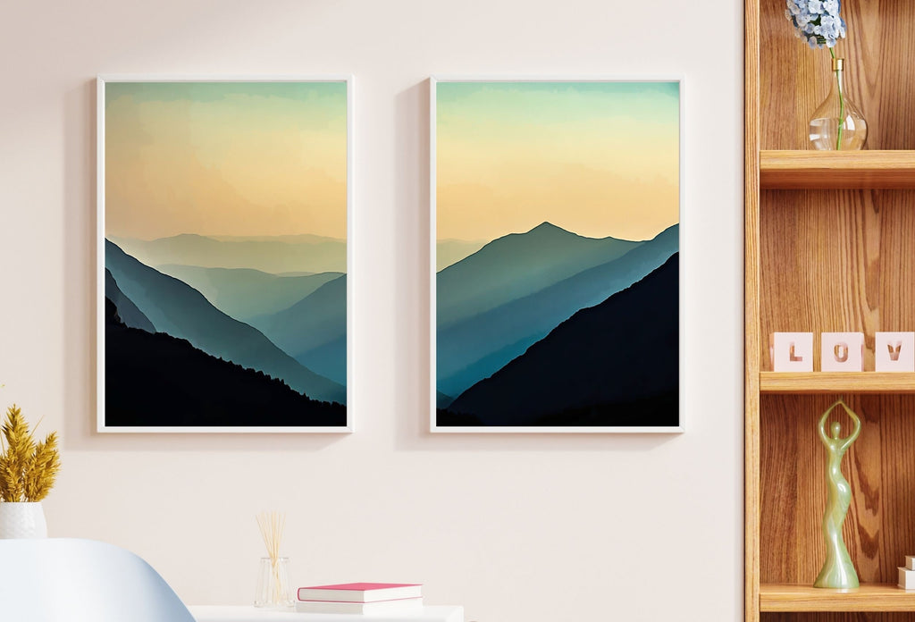 Evening in the Mountains Set of 2 Prints. Abstract Digital Print 2 Piece Wall Art. Sage Green Minimalist Abstract Printable Wall Art