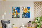 Bold Blue Abstract Painting Set of 2 Prints. Colorful Printable Wall Art, Abstract Digital Download. Modern 2 Piece Wall Art Prints