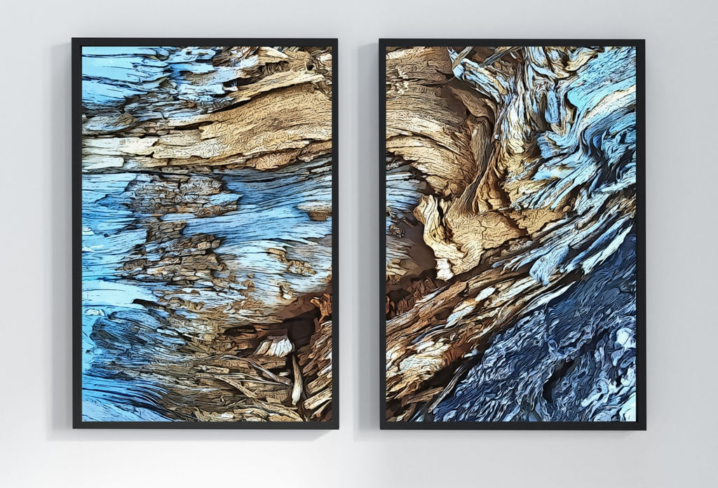 Blue Tree Bark Set of 2 Prints. Abstract Digital Print 2 Piece Wall Art. Blue Minimalist Abstract Printable Wall Art Nature Digital Print