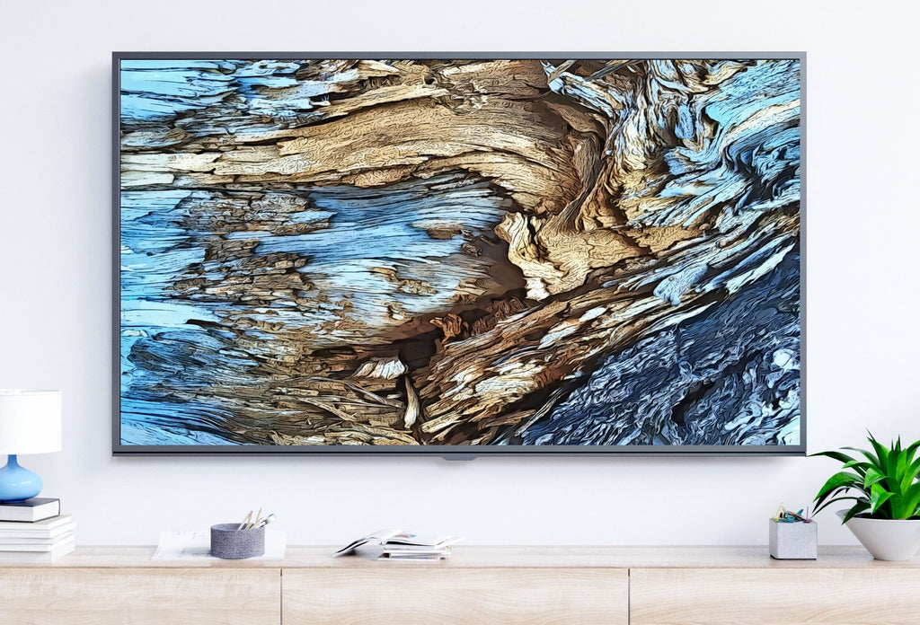 Blue Tree Bark Abstract Samsung Frame TV Art. Abstract Nature Art Samsung TV, Digital Download for Samsung Frame, Frame TV Art