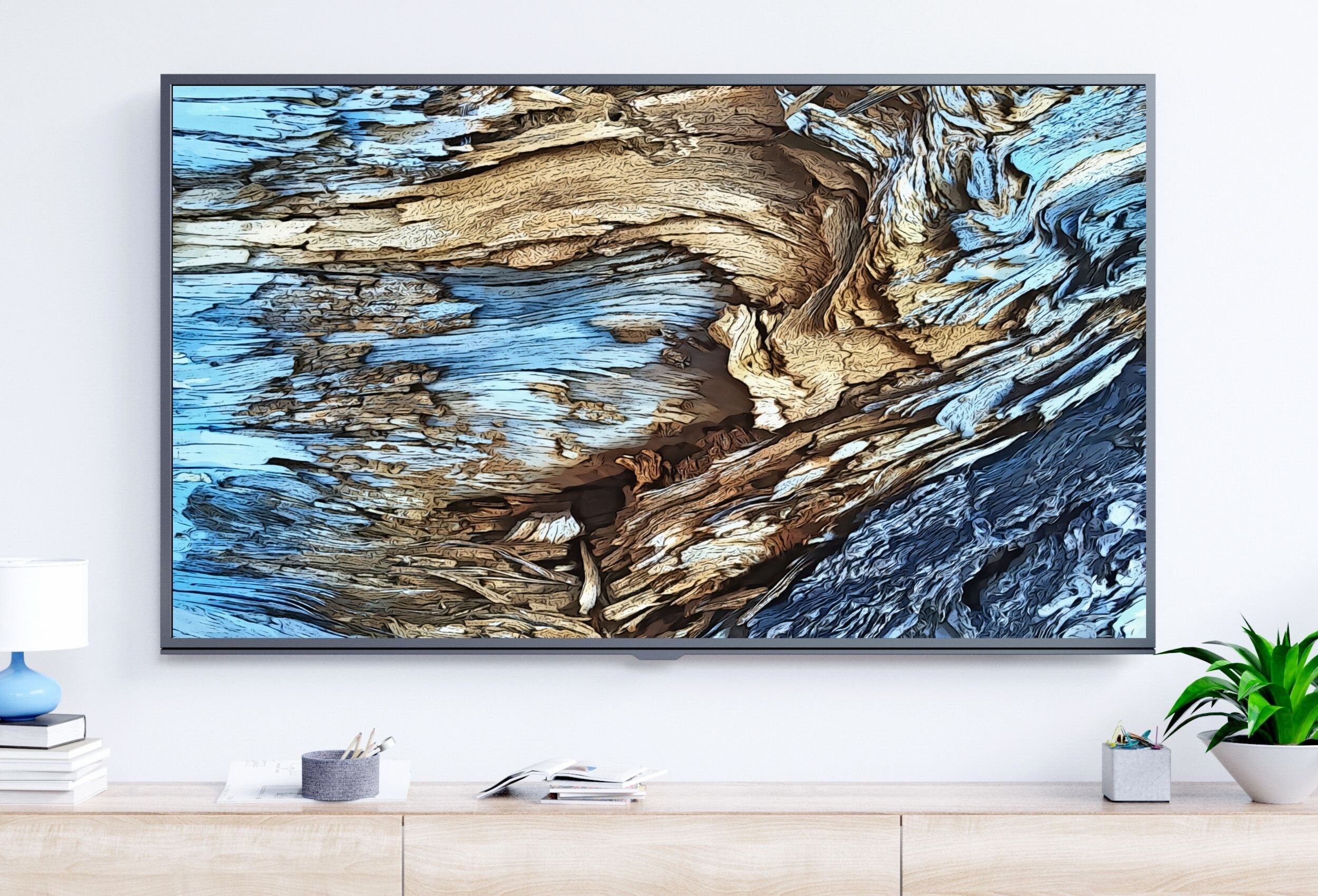Blue Tree Bark Abstract Samsung Frame TV Art. Abstract Nature Art Samsung TV, Digital Download for Samsung Frame, Frame TV Art