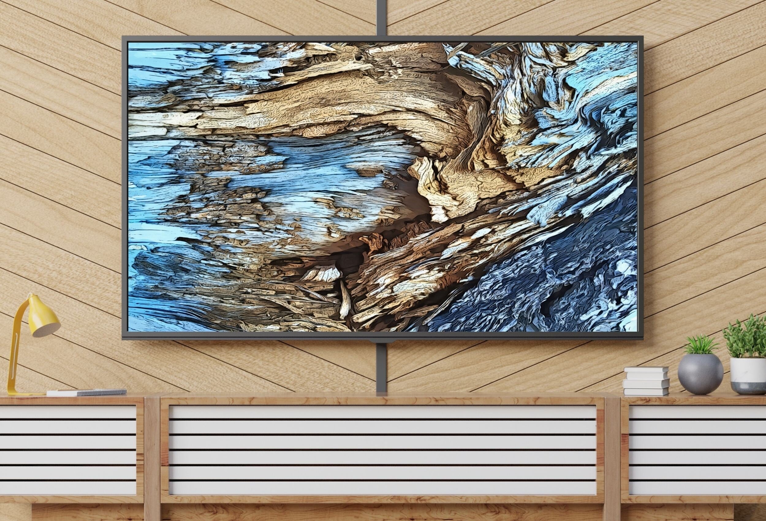Blue Tree Bark Abstract Samsung Frame TV Art. Abstract Nature Art Samsung TV, Digital Download for Samsung Frame, Frame TV Art
