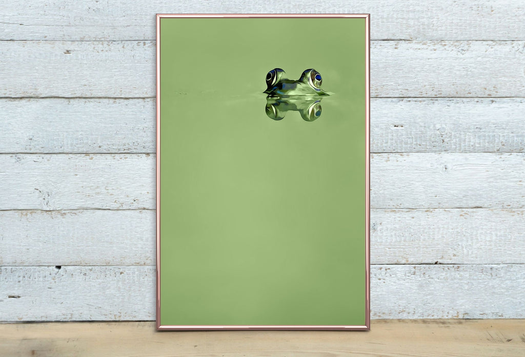 Green Frog Sitting in Pond Set of 2 Prints. Frog Art Print Instant Download Green Animal Printable Wall Art. 2 Piece Wall Art Home Decor