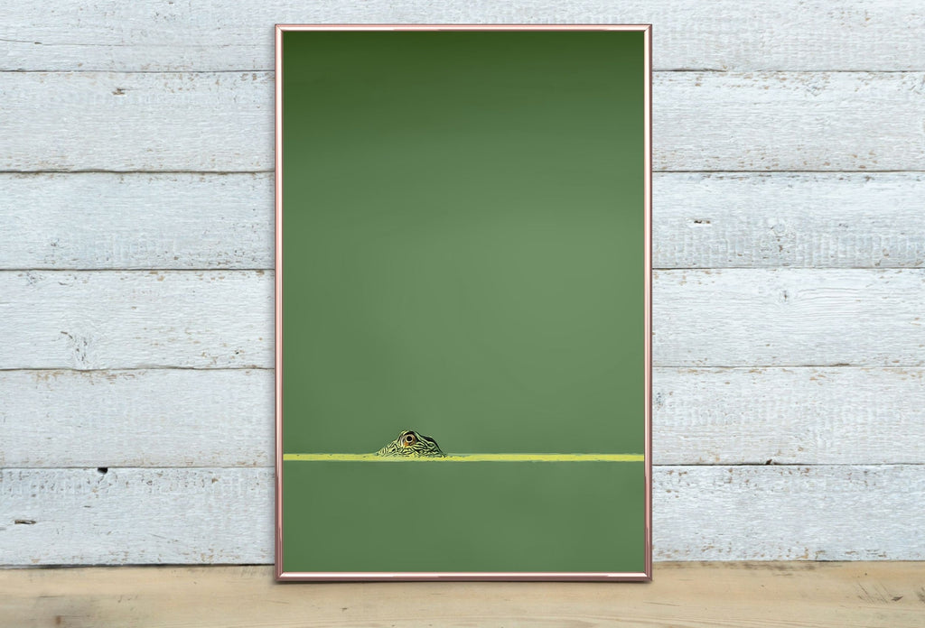 Green Frog Sitting in Pond Set of 2 Prints. Frog Art Print Instant Download Green Animal Printable Wall Art. 2 Piece Wall Art Home Decor
