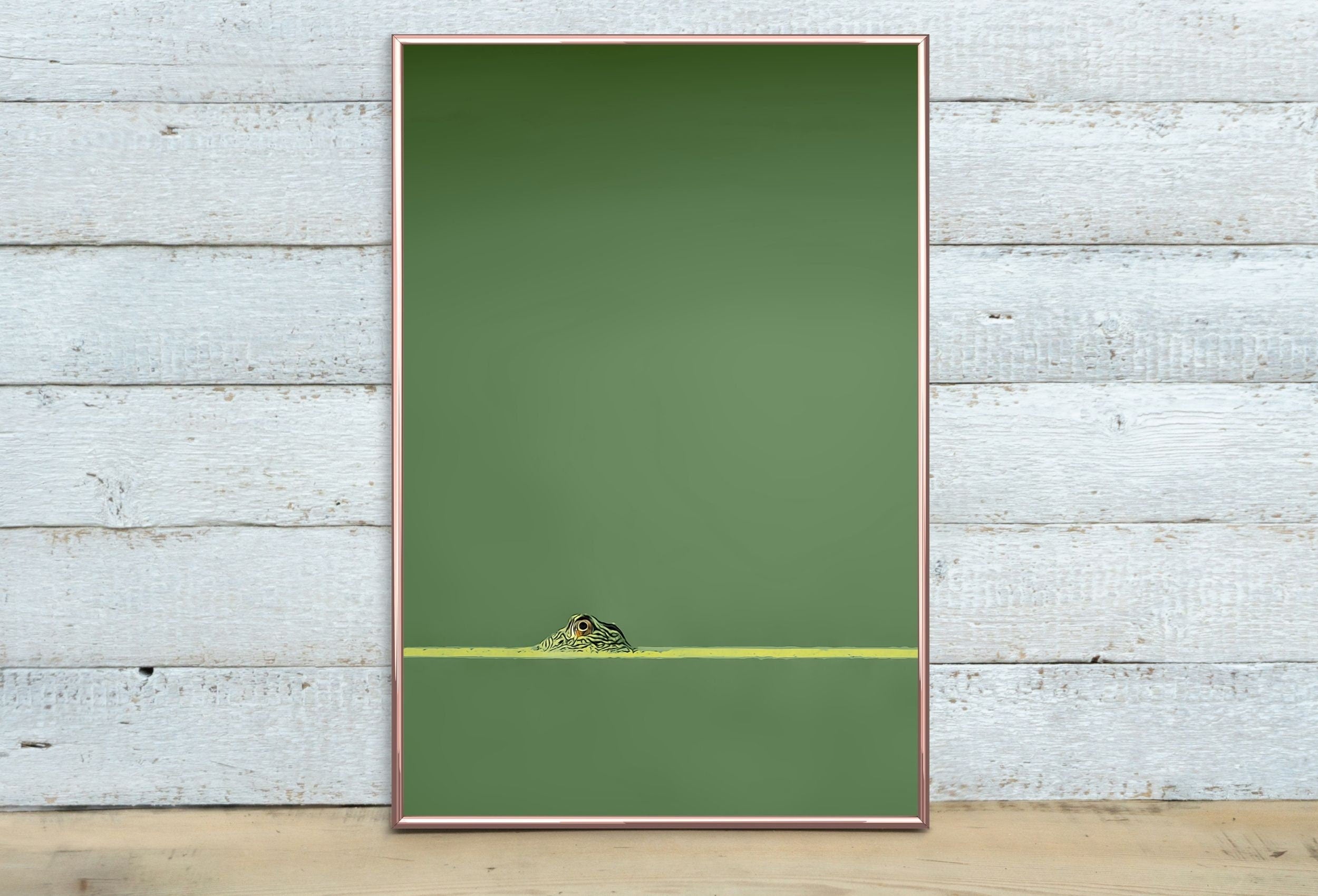 Green Frog Sitting in Pond Set of 2 Prints. Frog Art Print Instant Download Green Animal Printable Wall Art. 2 Piece Wall Art Home Decor