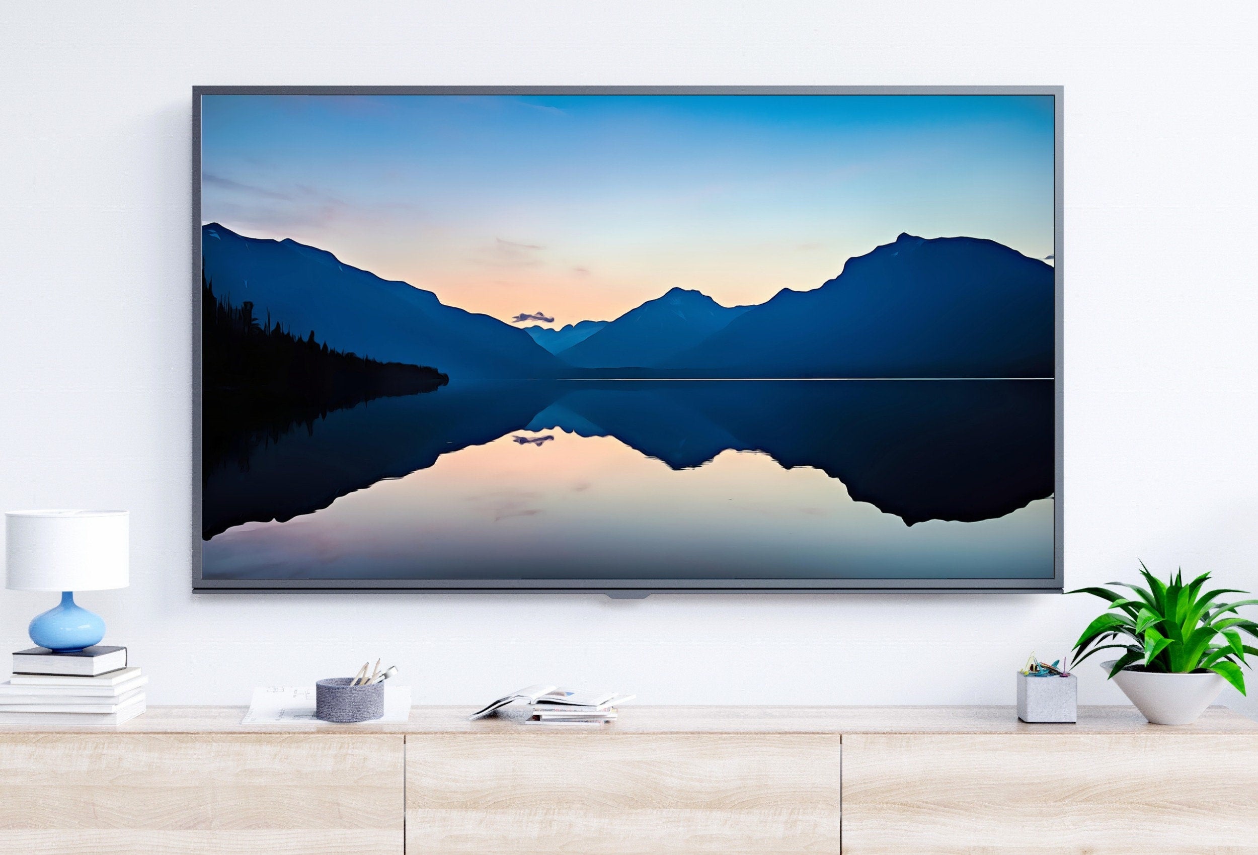 Lake Sunrise with Mountain Landscape Samsung Frame TV Art. Abstract Evening Art Samsung TV, Digital Download for Samsung Frame, Frame TV Art