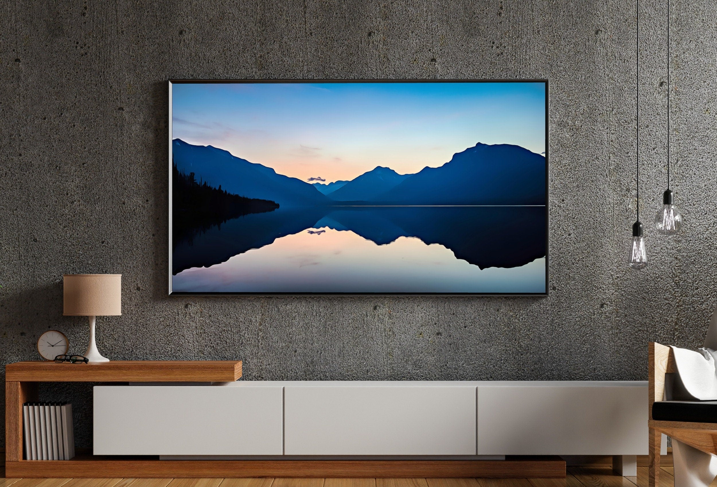 Lake Sunrise with Mountain Landscape Samsung Frame TV Art. Abstract Evening Art Samsung TV, Digital Download for Samsung Frame, Frame TV Art