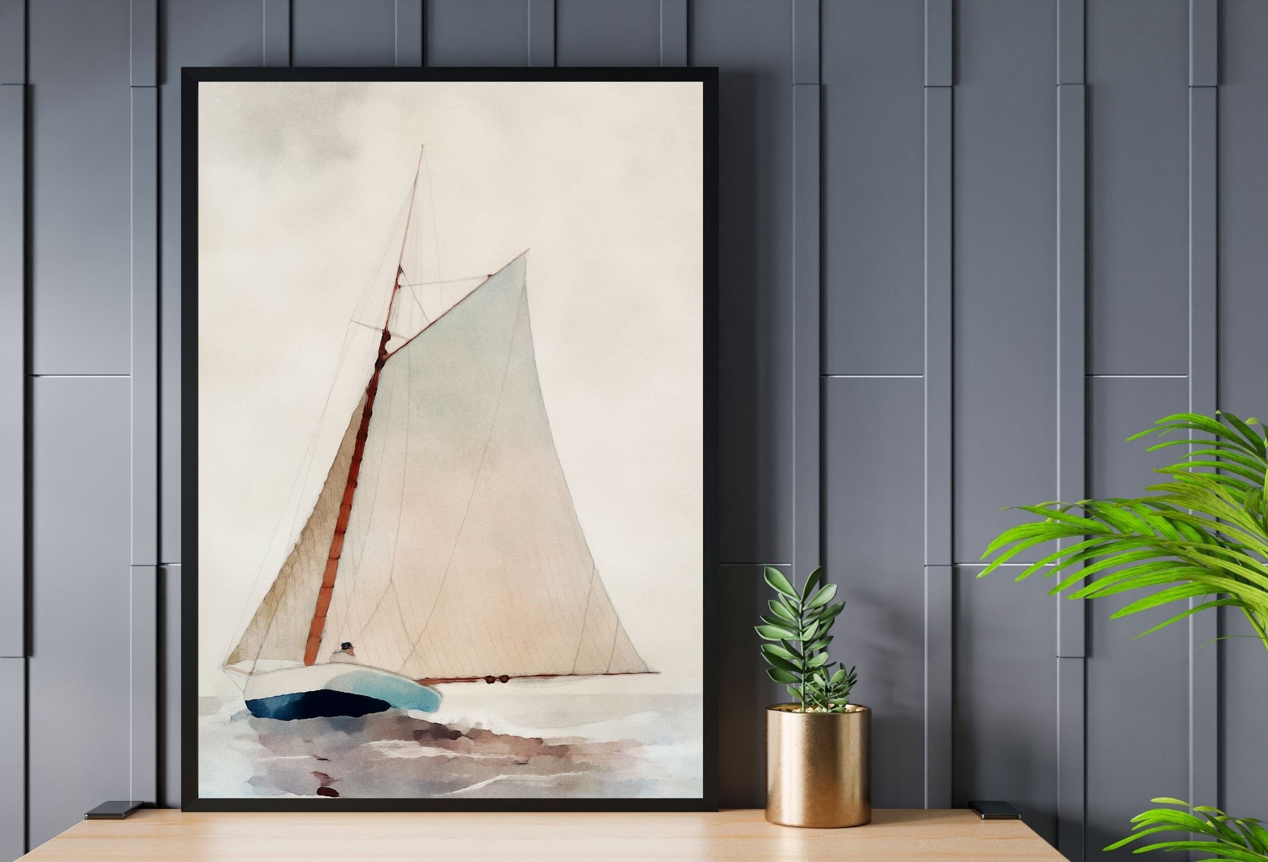 Sail Boat At Sea Print, Nautical Wall Decor, Sailboat Print Boat Art, Vertical Printable Wall Art, Digital Print, Print Wall Art, Boat Print