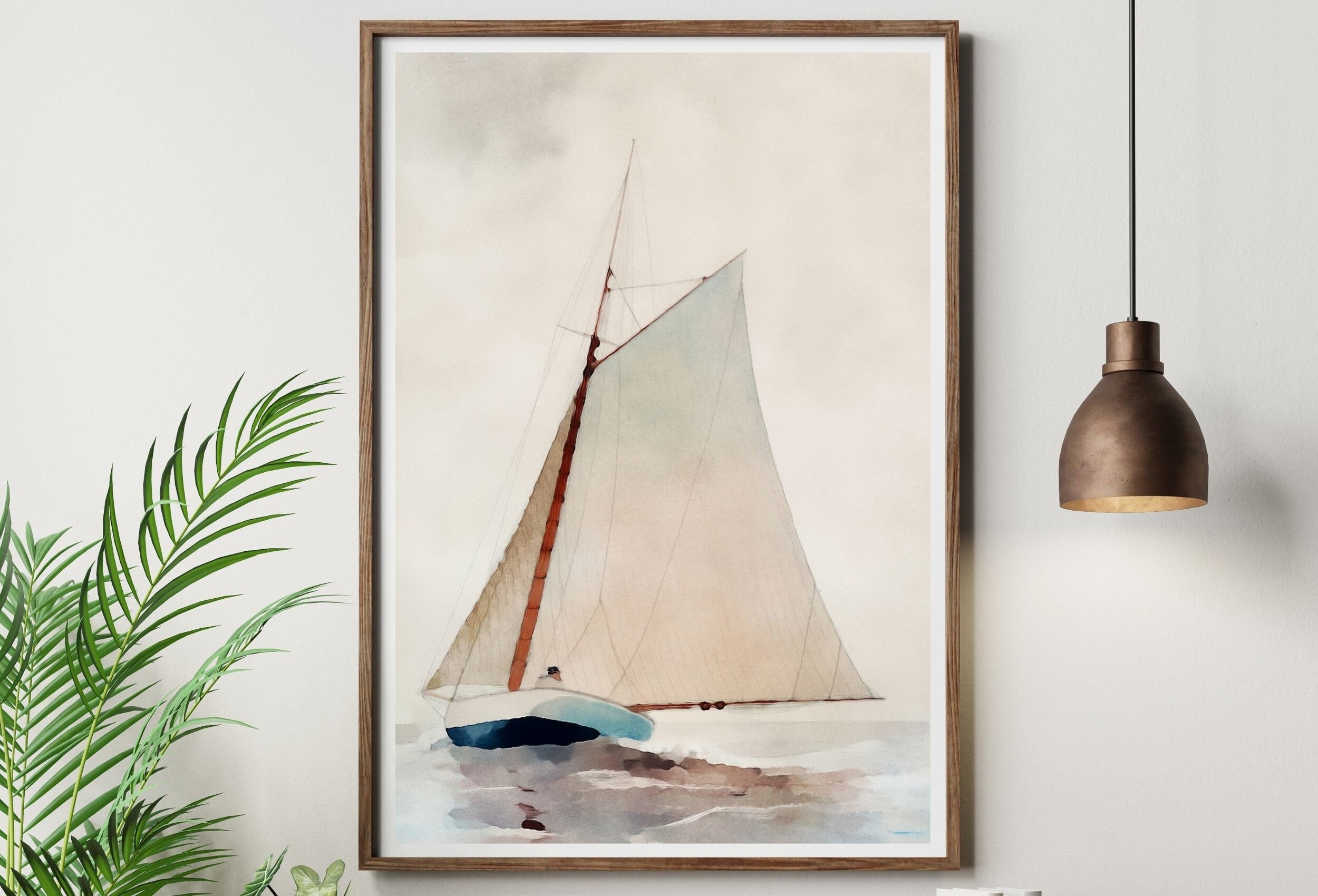 Sail Boat At Sea Print, Nautical Wall Decor, Sailboat Print Boat Art, Vertical Printable Wall Art, Digital Print, Print Wall Art, Boat Print