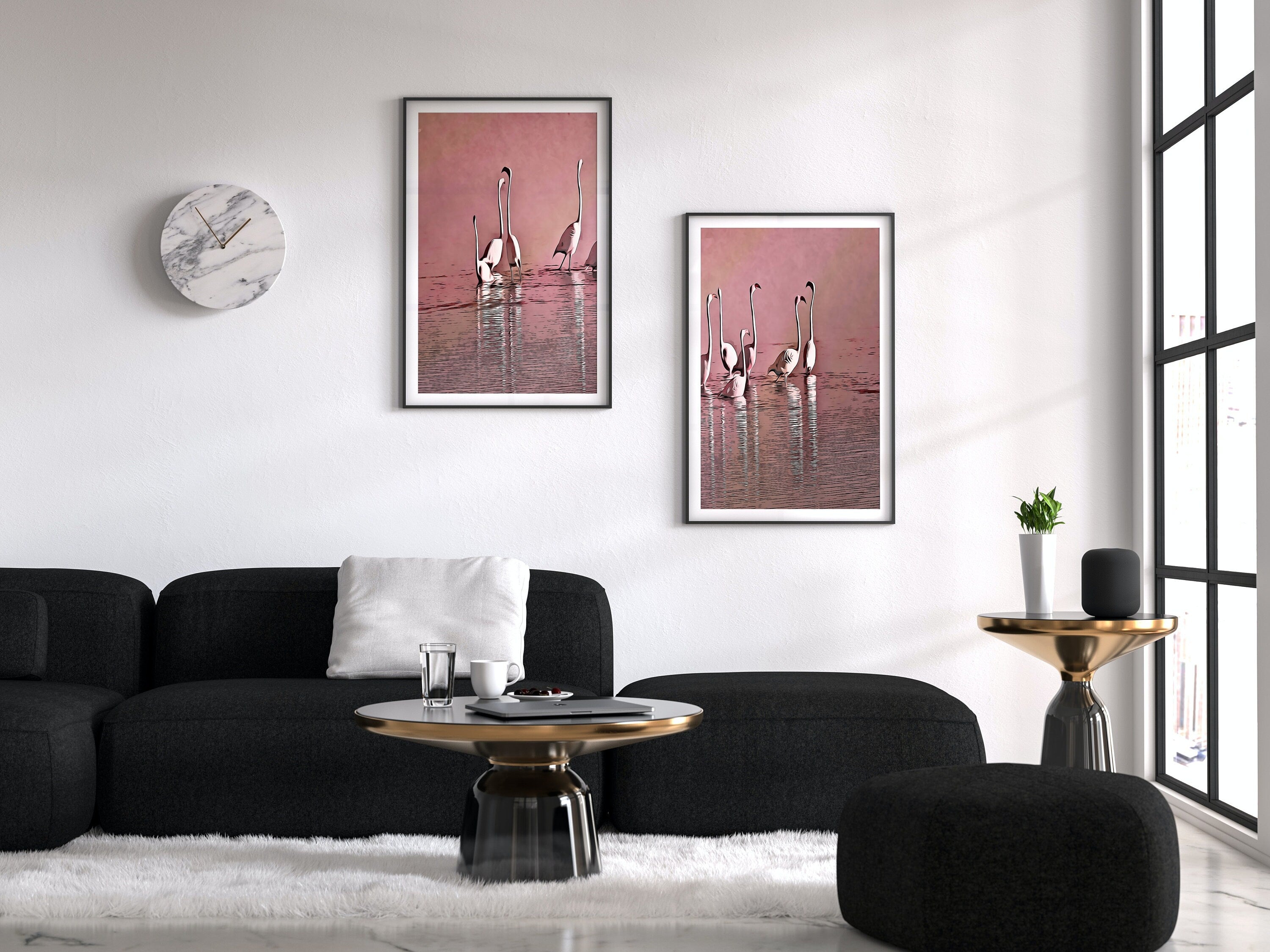 Flamingo Art Set of 2 Prints Gallery Wall Set. Pink Flamingo Print 2 Piece Wall Art. Instant Digital Download, Printable Wall Art Poster