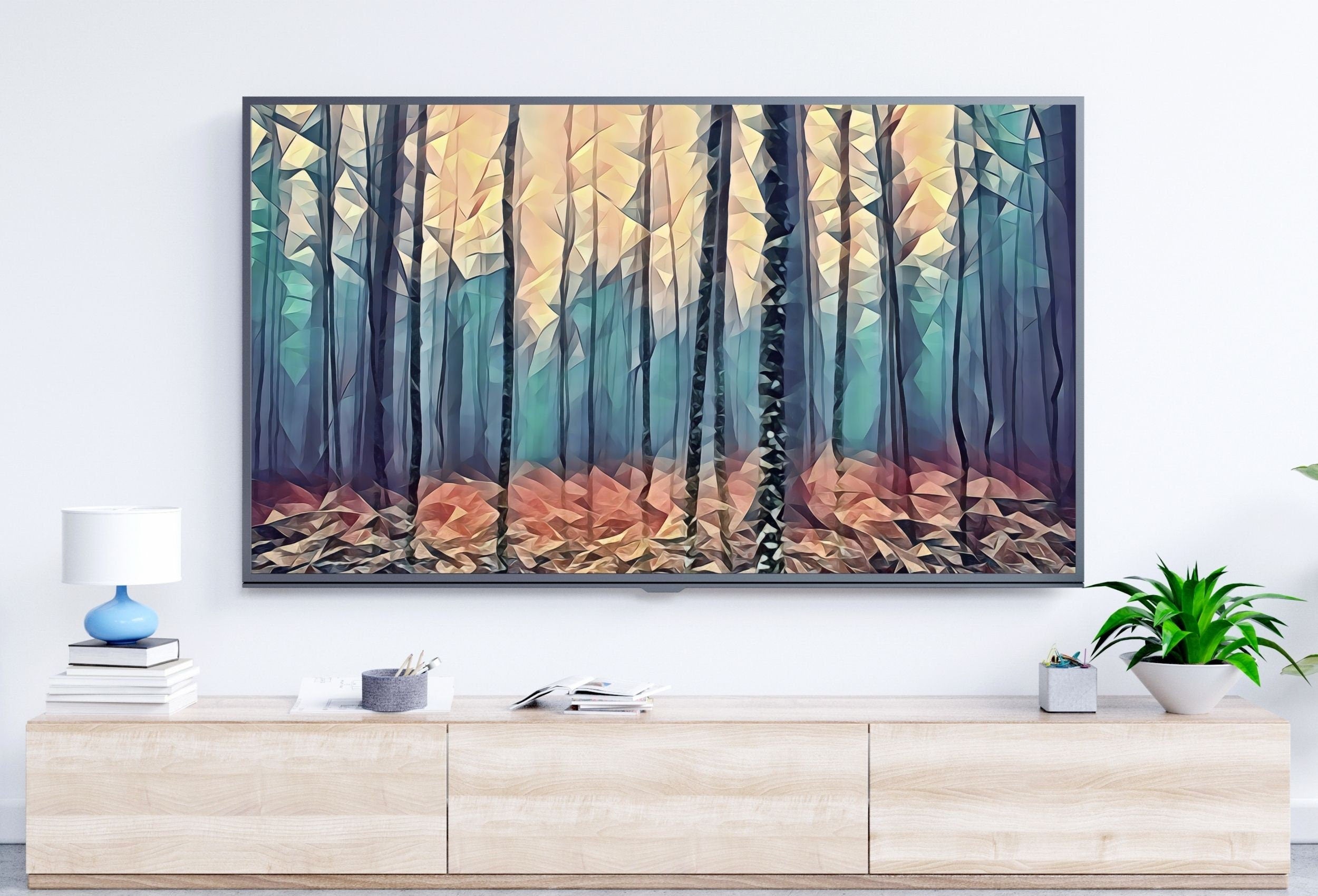 Fog in Autumn Forest Landscape, Samsung Frame TV Art Abstract Painting, Instant Download Nature Art, Art for TV, Colorful Art for Frame TV