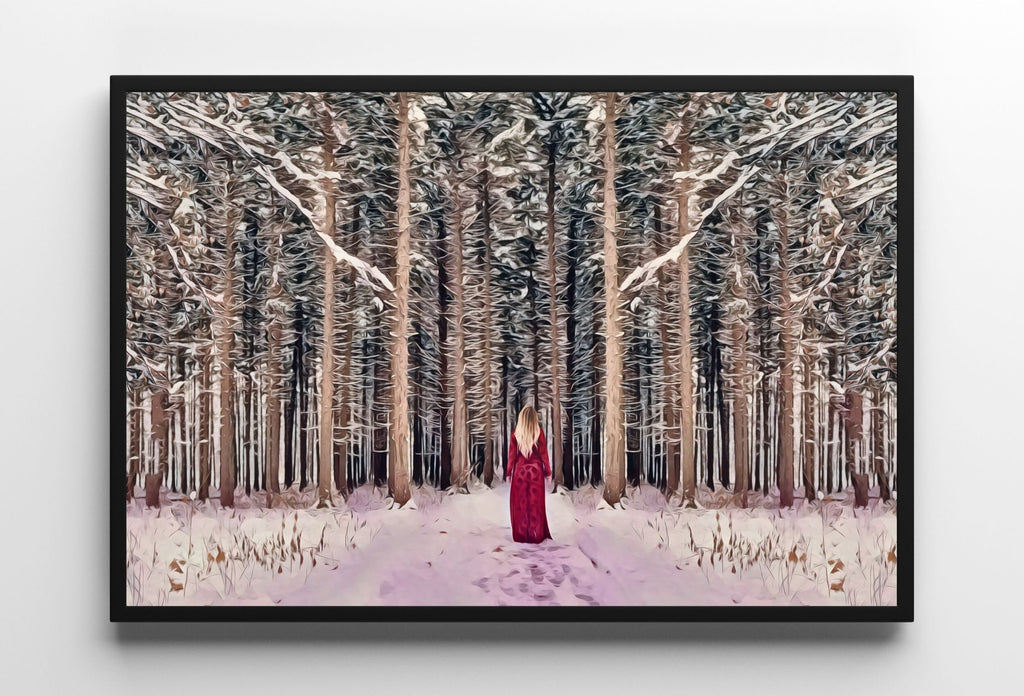 Woman Entering Forest, Fantasy Art Print Digital Painting, Abstract Printable Wall Art, Nature Print Digital Art Instant Download