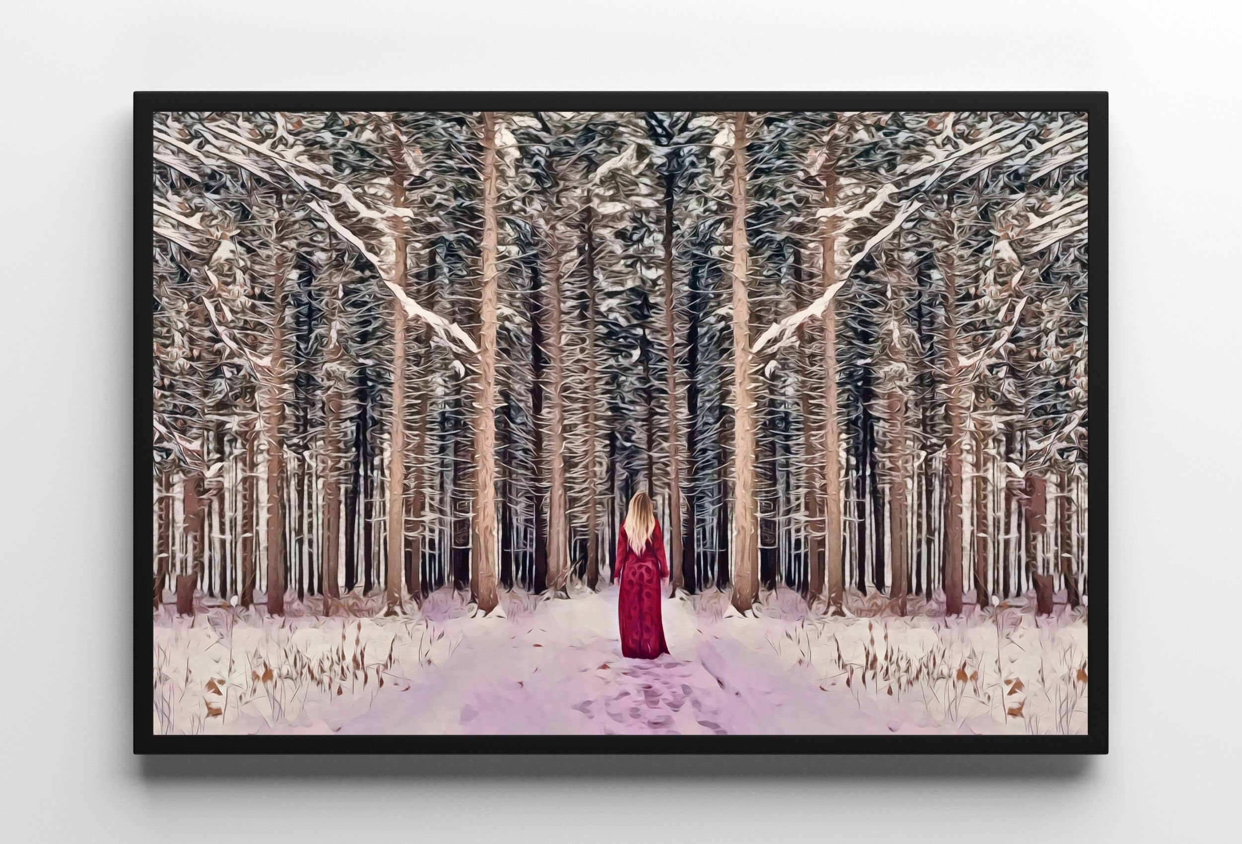Woman Entering Forest, Fantasy Art Print Digital Painting, Abstract Printable Wall Art, Nature Print Digital Art Instant Download