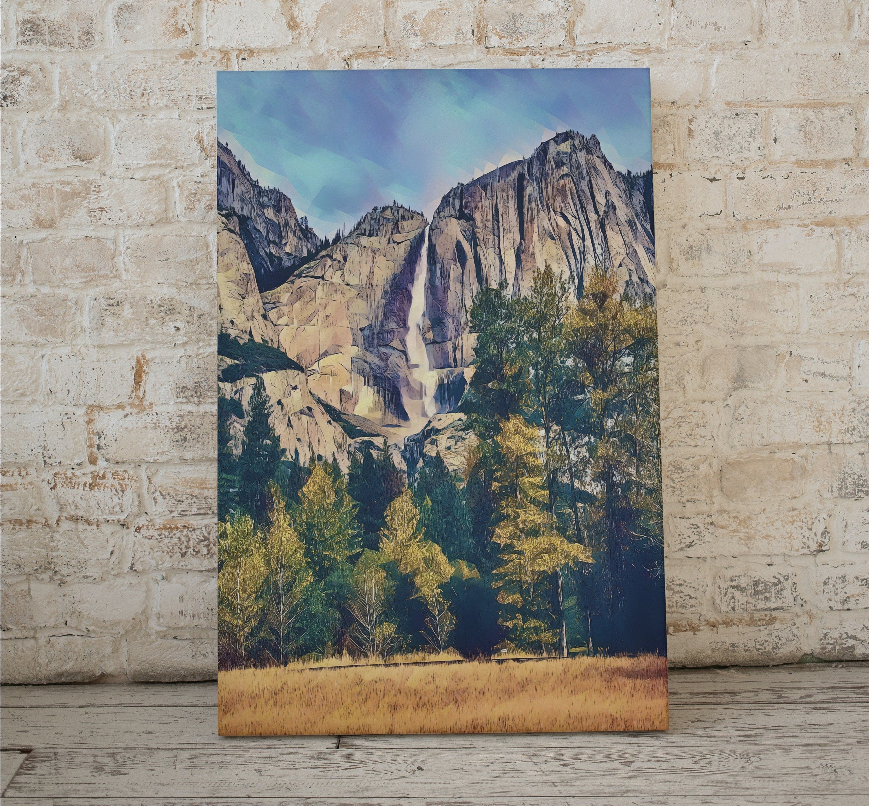 Yosemite Falls Wall Art Autumn Landscape Poster. Instant Download Yosemite Wall Art Digital Painting, Vertical Poster National Park Art