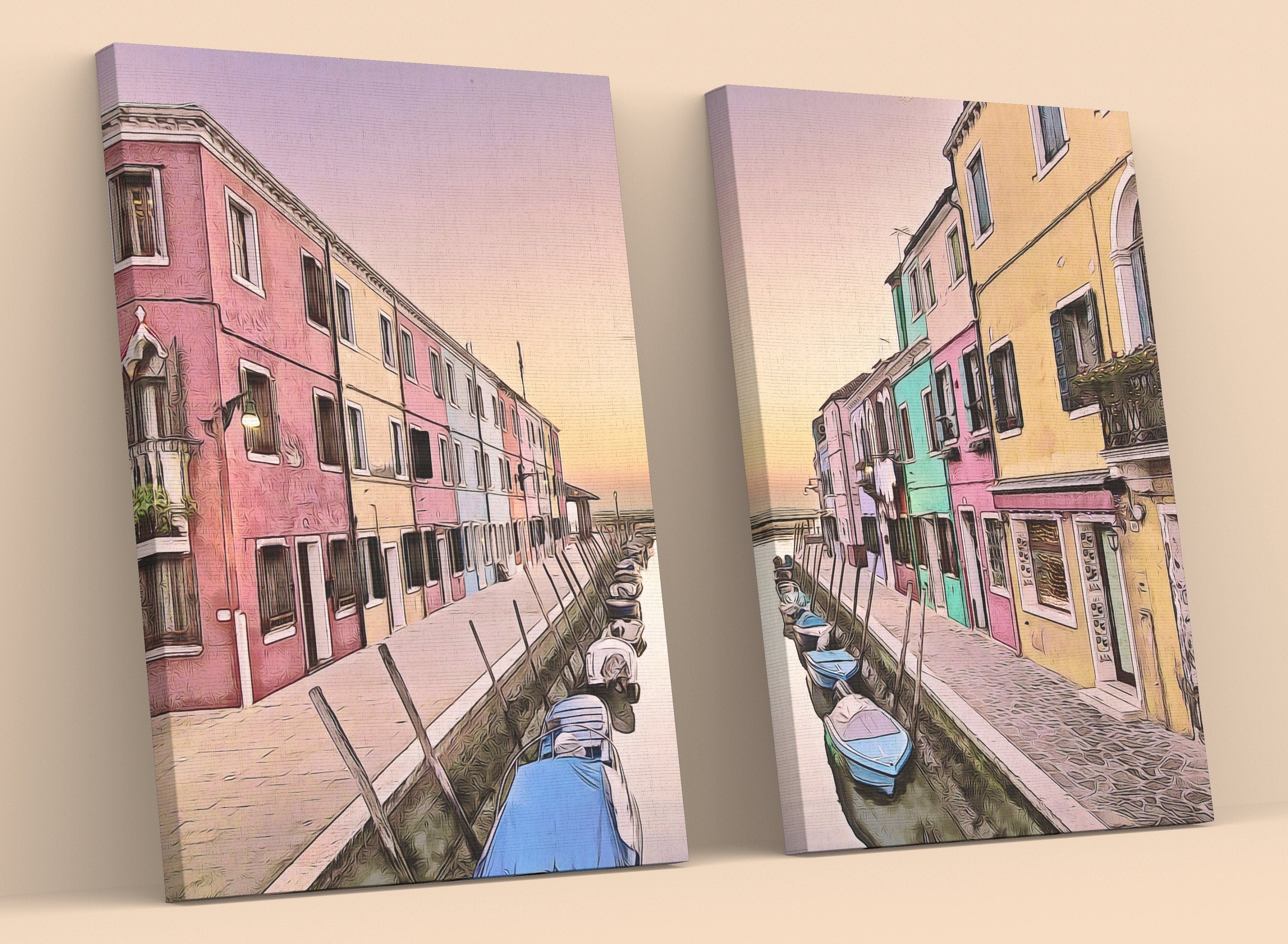 Italy Wall Art Sunset in Burano Set of 2 Prints Printable Wall Art. Instant Download Italy Poster Sunset Wall Art. Colorful 2 Piece Wall Art