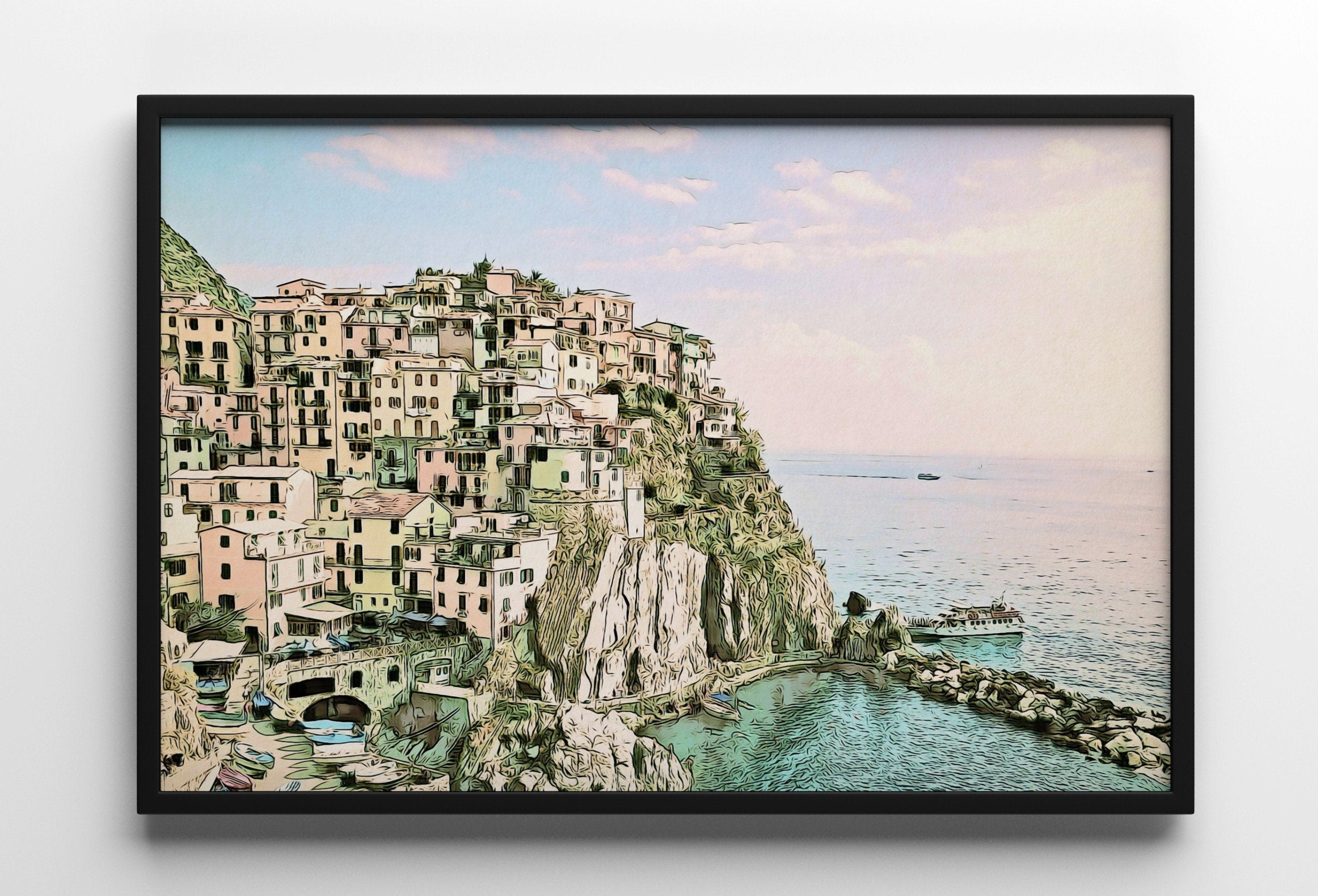 Manarola Italy Wall Art Landscape Printable Wall Art. Instant Download Italy Poster Sunset Wall Art. Colorful Pastel Home Decor, Digital Art